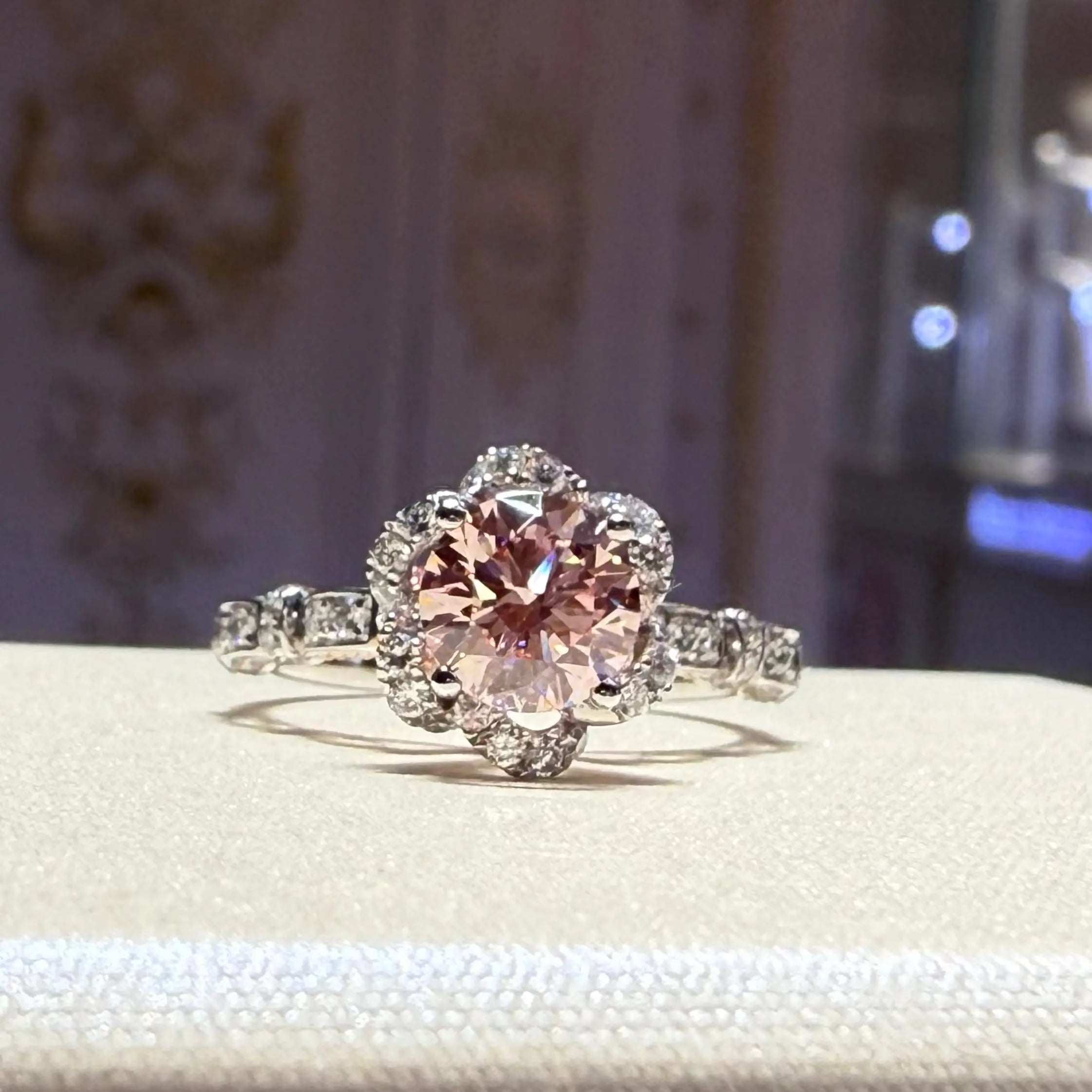 LGB407 - 1.11CT Fancy Vivid Pink Elegant Floral Halo Diamond Ring CHARLISA™