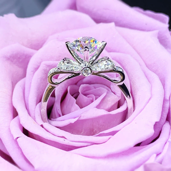 1.05CTW Lab Grown Side Stone Diamond Bow Engagement Ring - LGR085