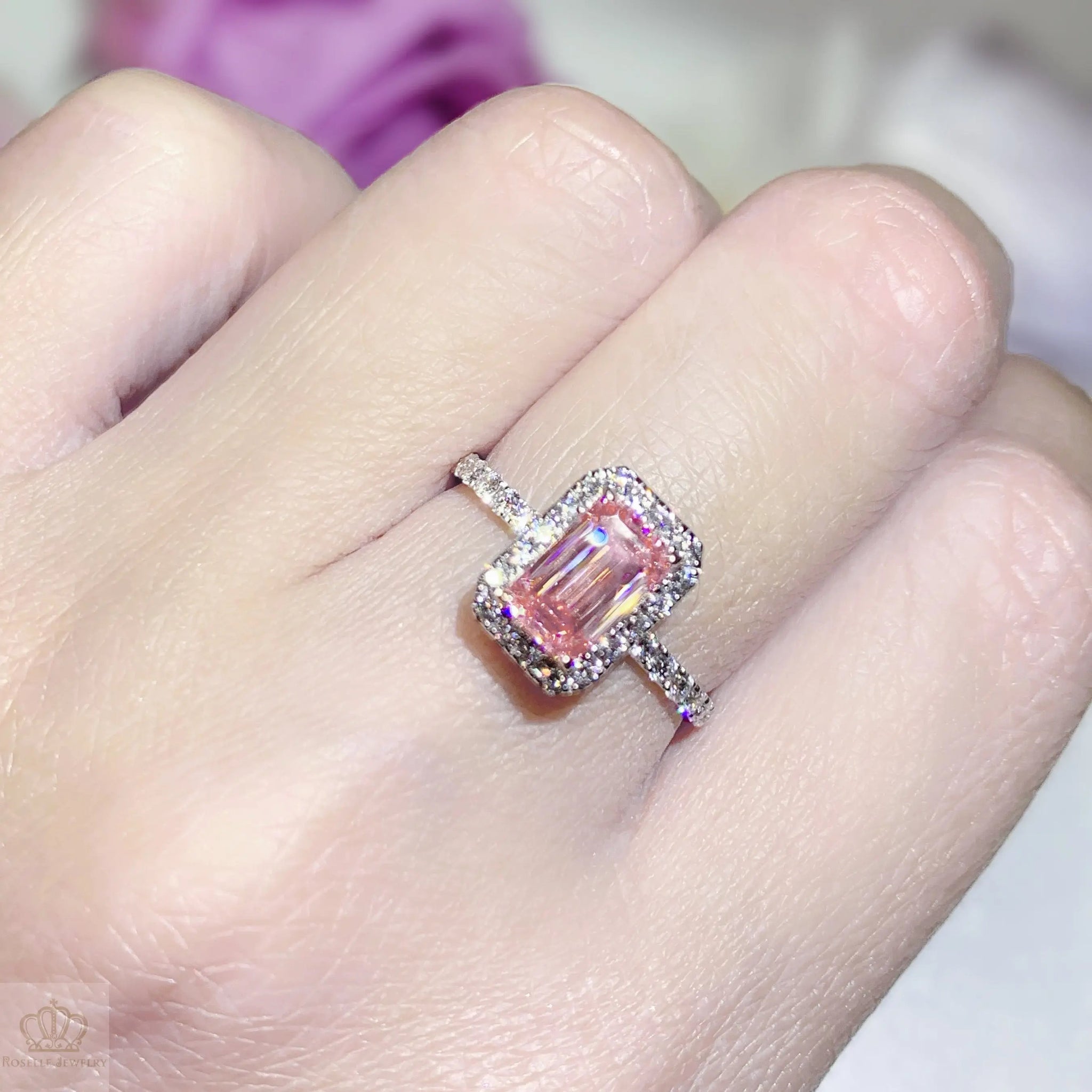 Emerald Cut Halo Side Stone Diamond Engagement Ring [Setting Only] - LGR044 CHARLISA™