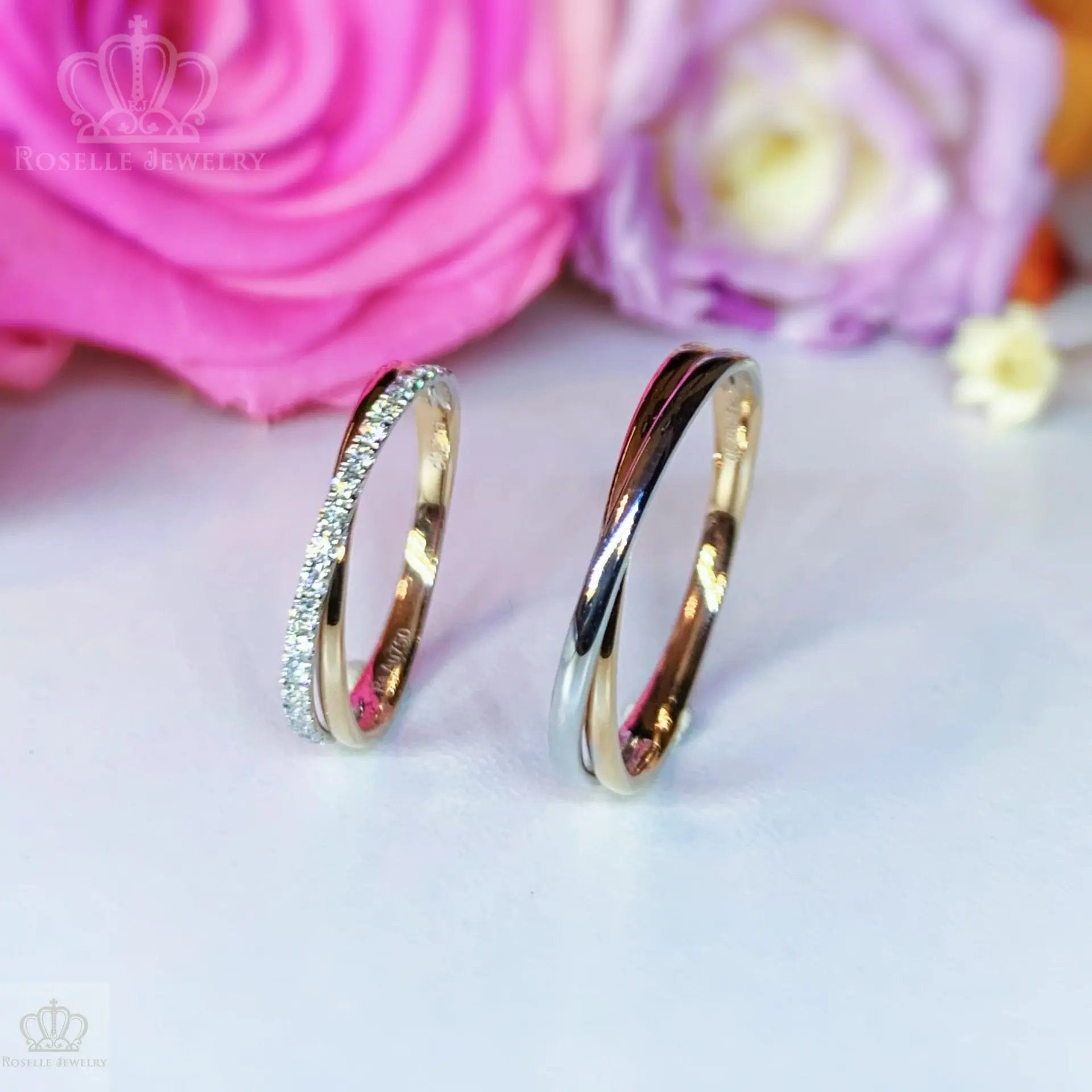 Twist Two Tone Couple Diamond Wedding Ring Set - WM20 CHARLISA™