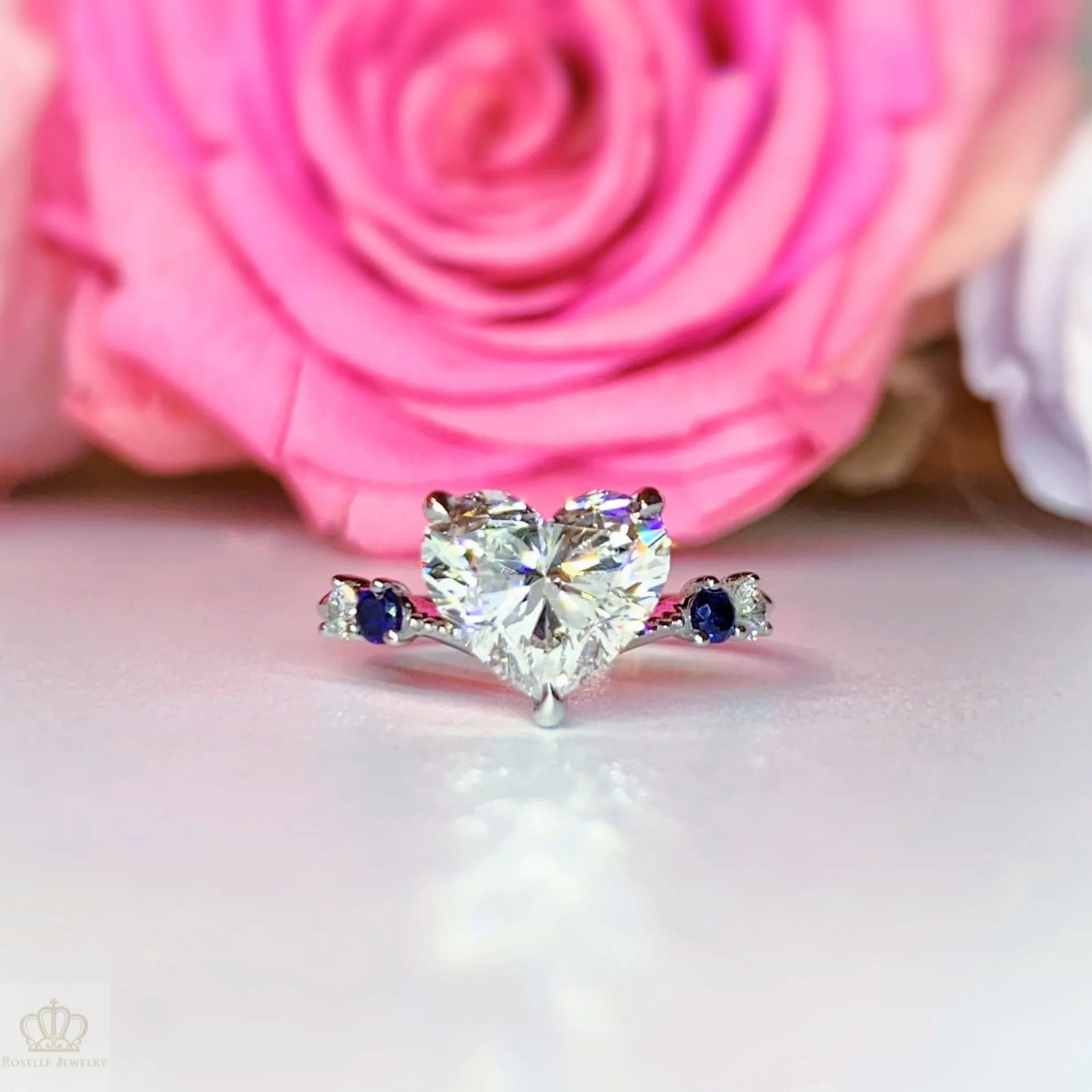 EC301 - [Setting Only] Custom Order Diamond With Sapphire Side Stone Engagement Ring CHARLISA™