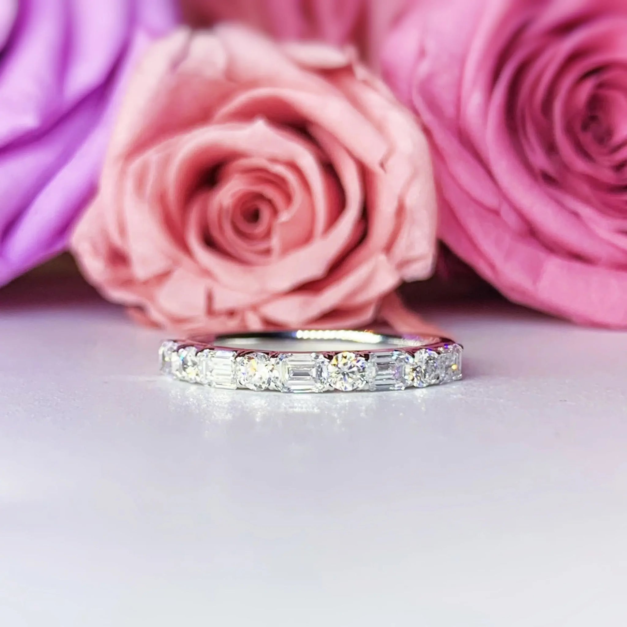 LGR075 - 0.75CTW Emerald Mixed Diamonds Half Eternity Wedding Ring CHARLISA™