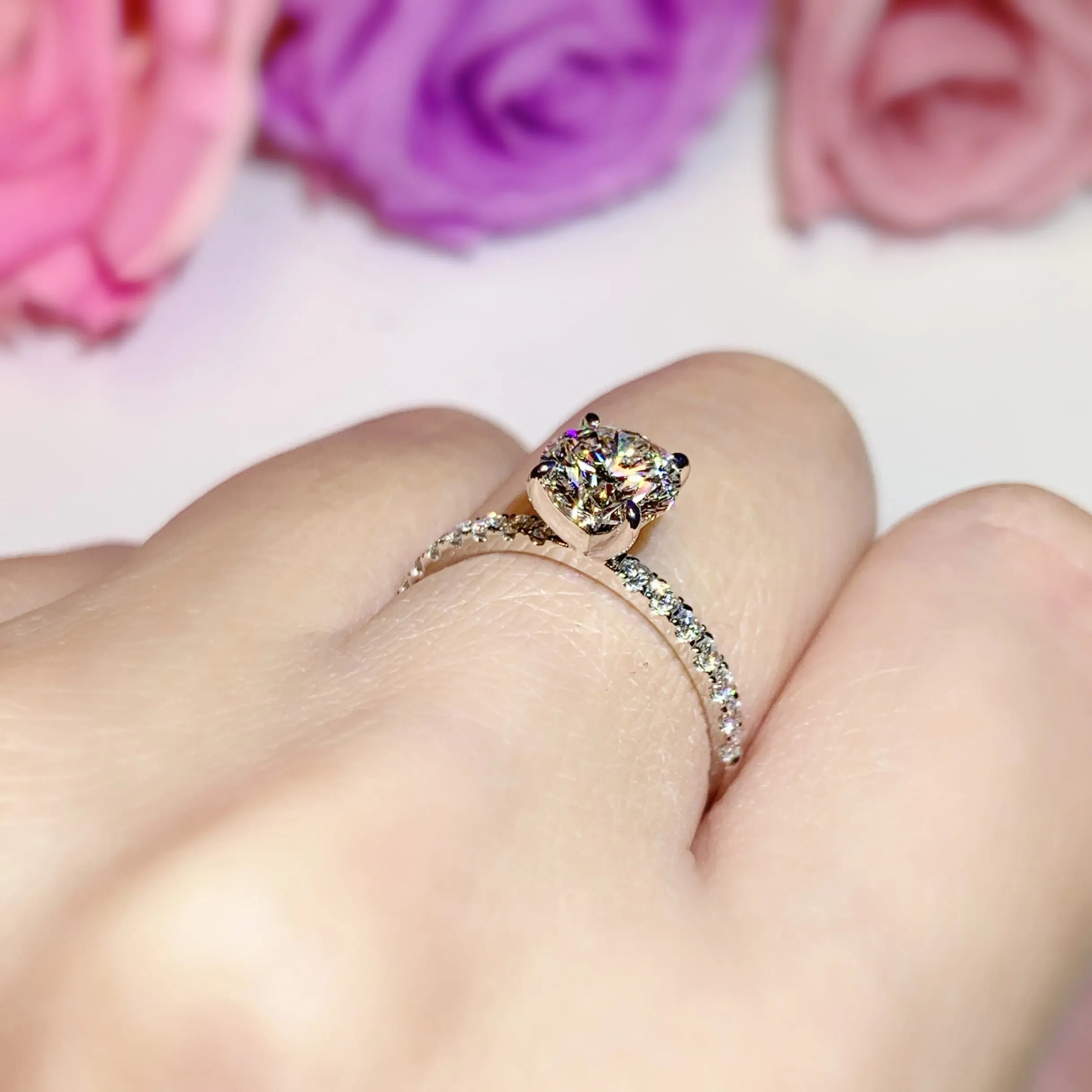 LGR050 - [Setting Only] Four Prong With Side Stone Diamond Engagement Ring CHARLISA™