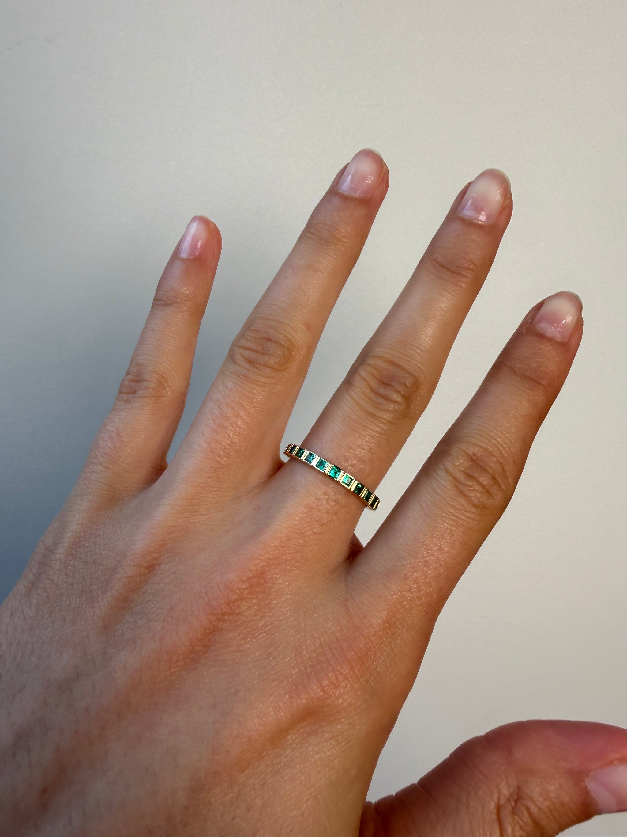 OBFJ0080 - 14K Gold Burnish Princess Cut Emerald Stacking Ring 2