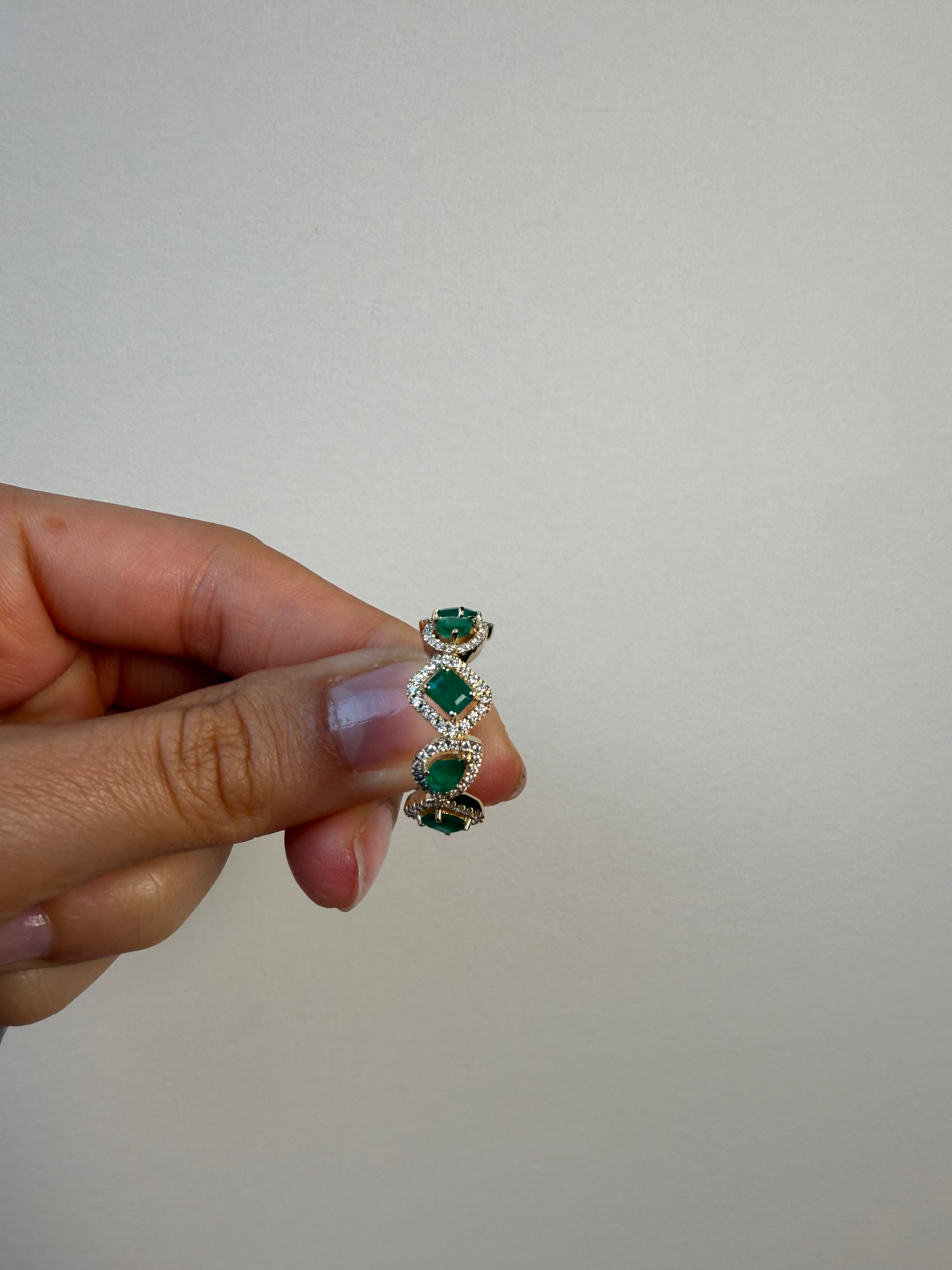 OBFJ0075 - 14K Gold Mixed shape Emerald and Diamond Statement Ring 2