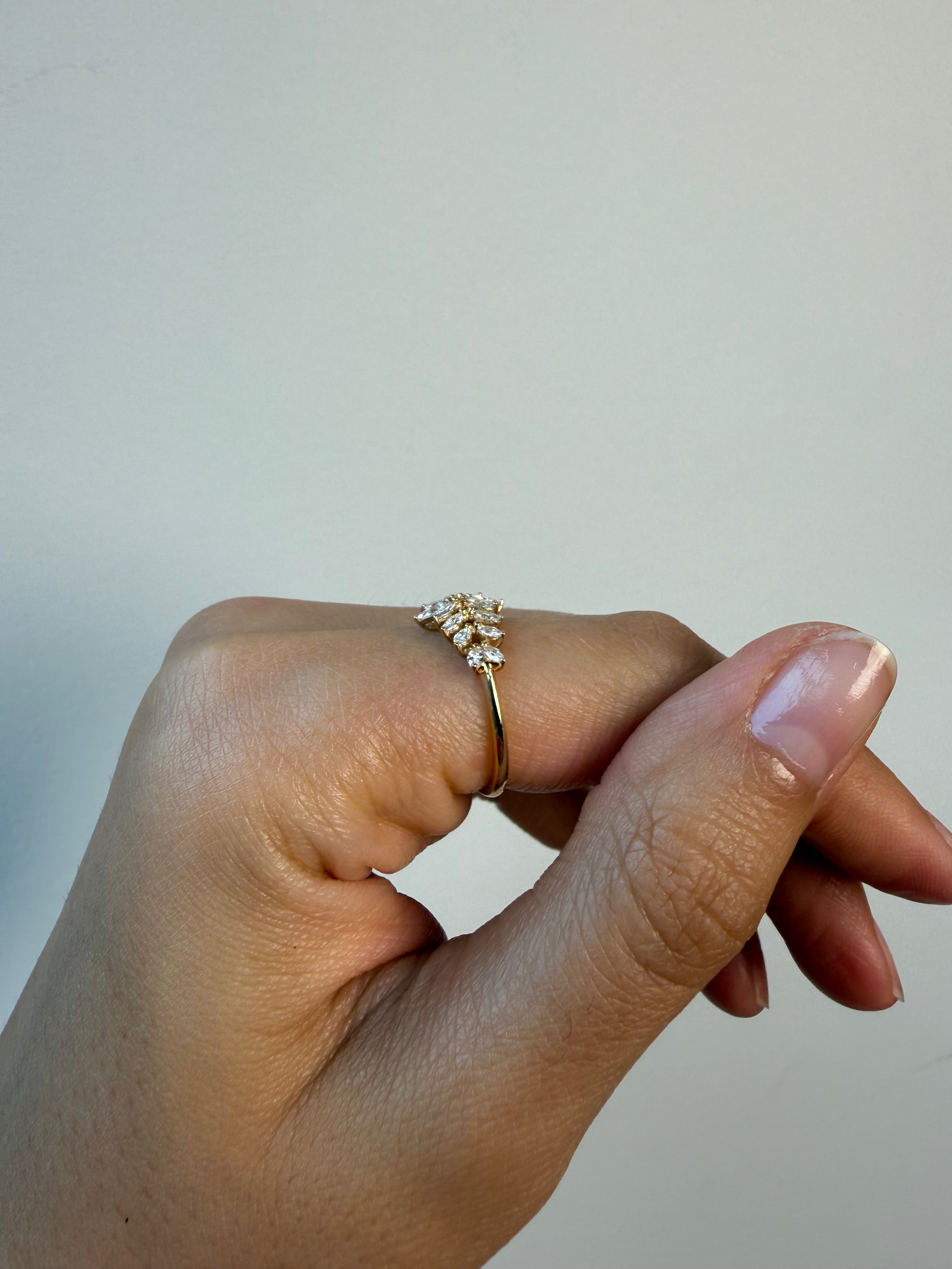 OBFJ0081 - 14K Gold Marquise Botanical Inspired Statement Ring 3