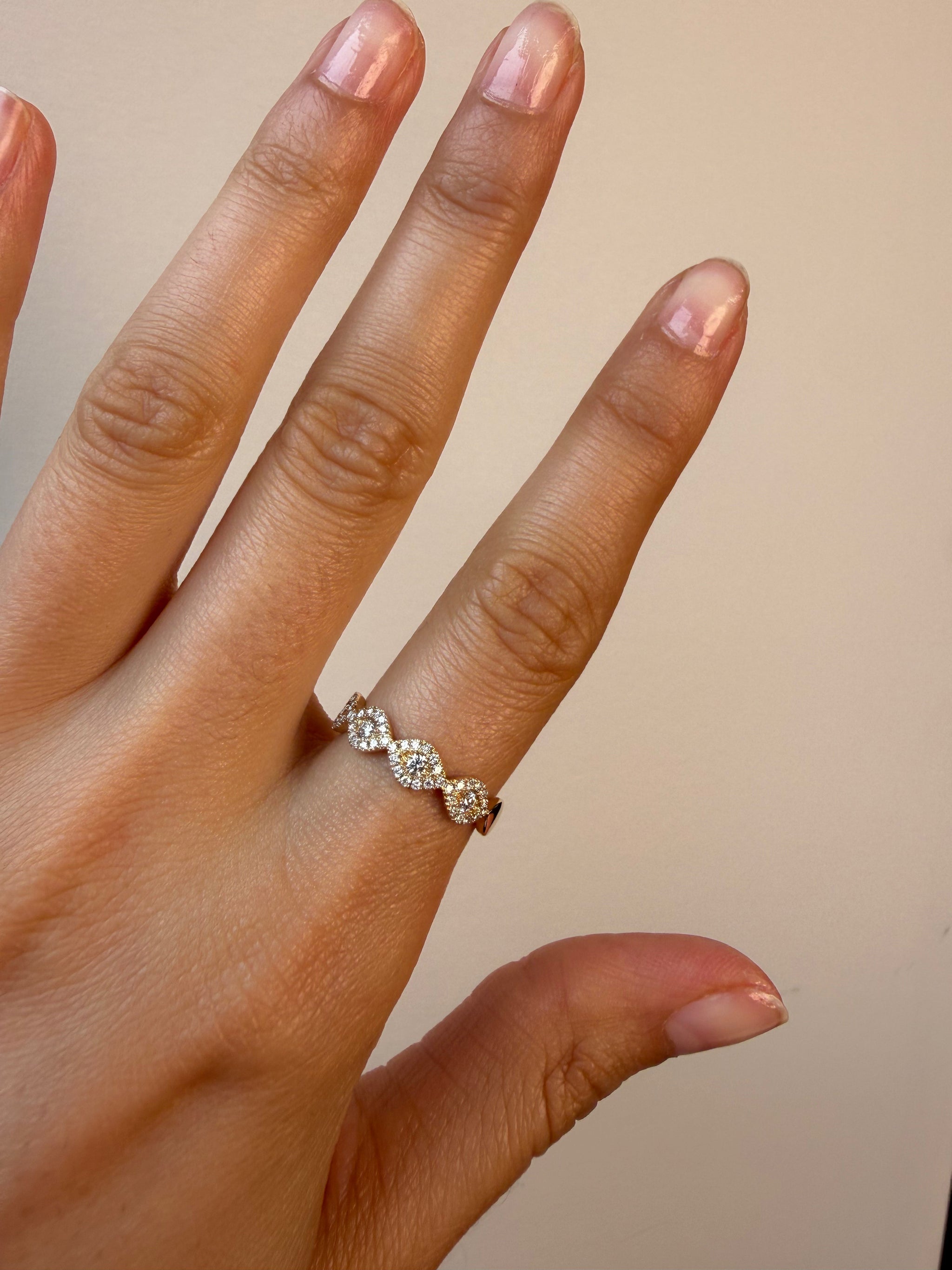 OBFJ0085 - 14K Gold Round Diamond Marquise Halo Half Eternity Ring 2
