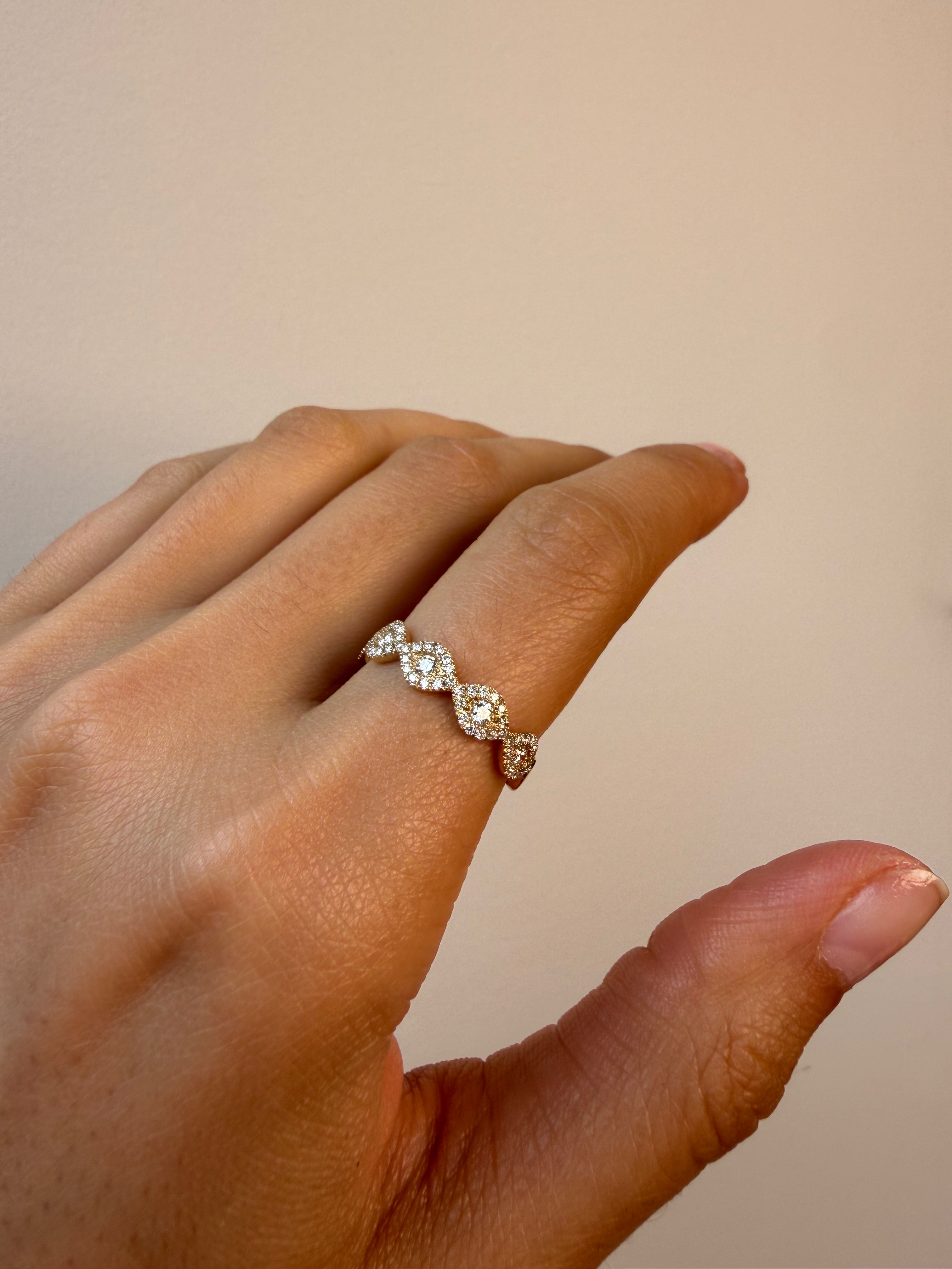 OBFJ0085 - 14K Gold Round Diamond Marquise Halo Half Eternity Ring 4