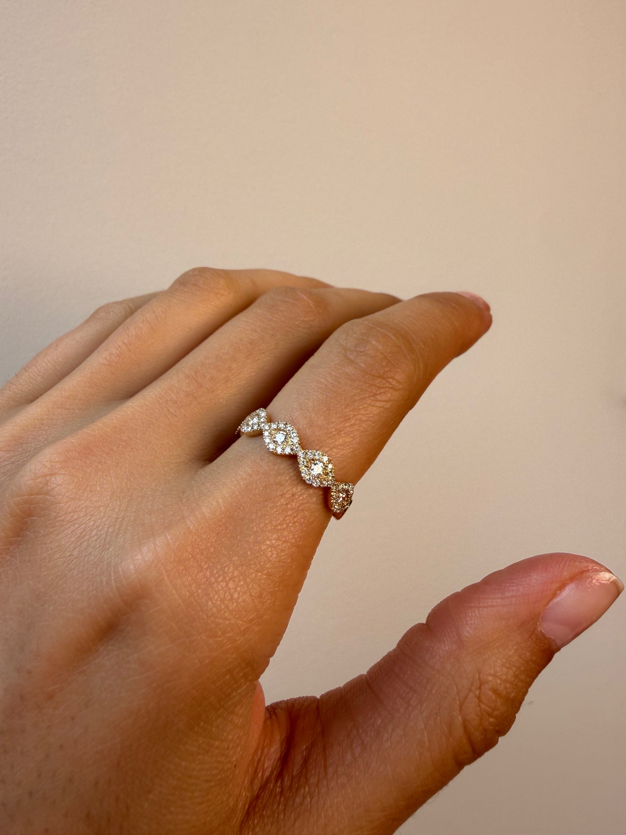 OBFJ0085 - 14K Gold Round Diamond Marquise Halo Half Eternity Ring 4