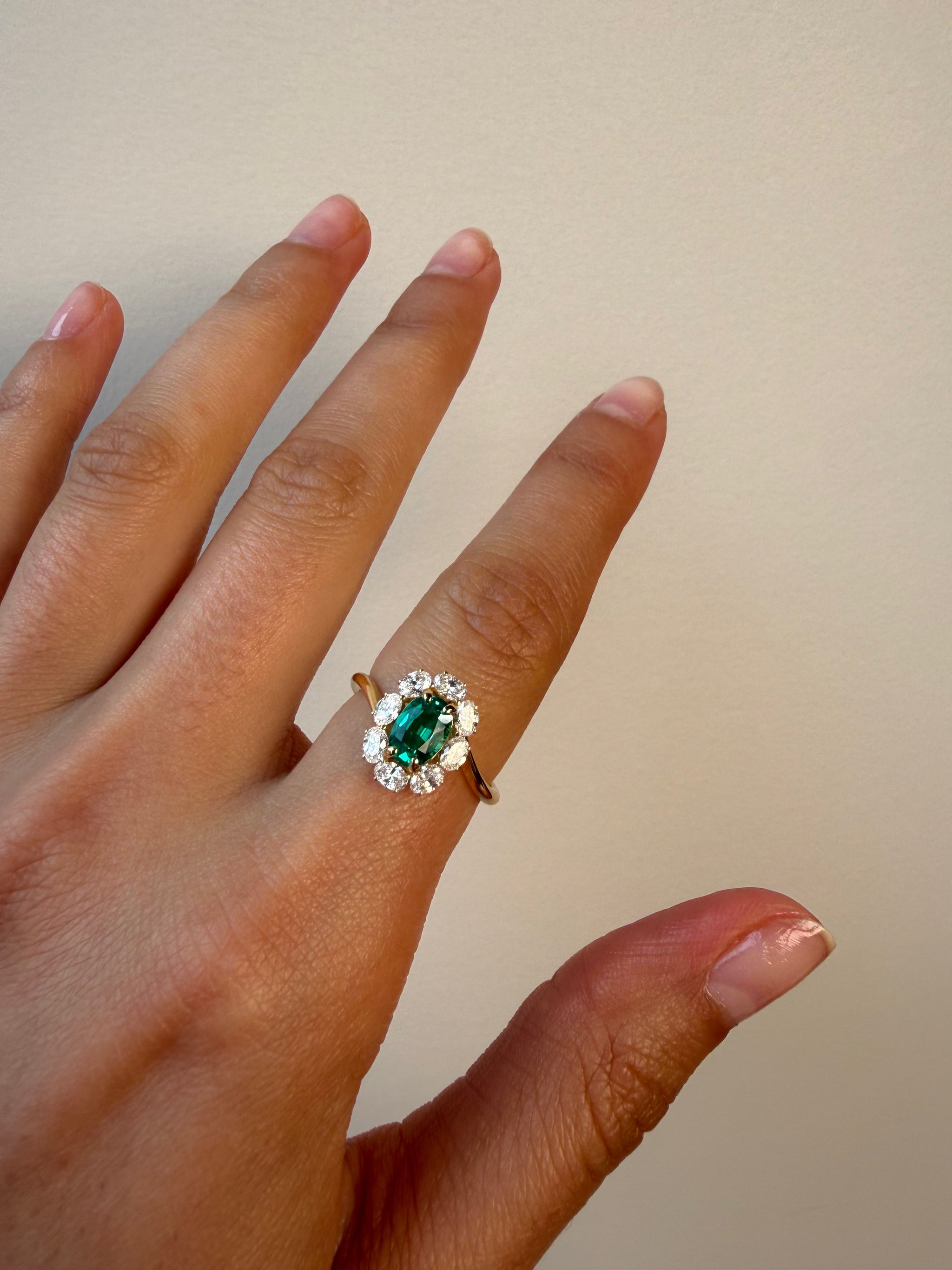 OBFJ0083 - 14K Gold Lab Grown Oval Halo Emerald Engagement Ring 2