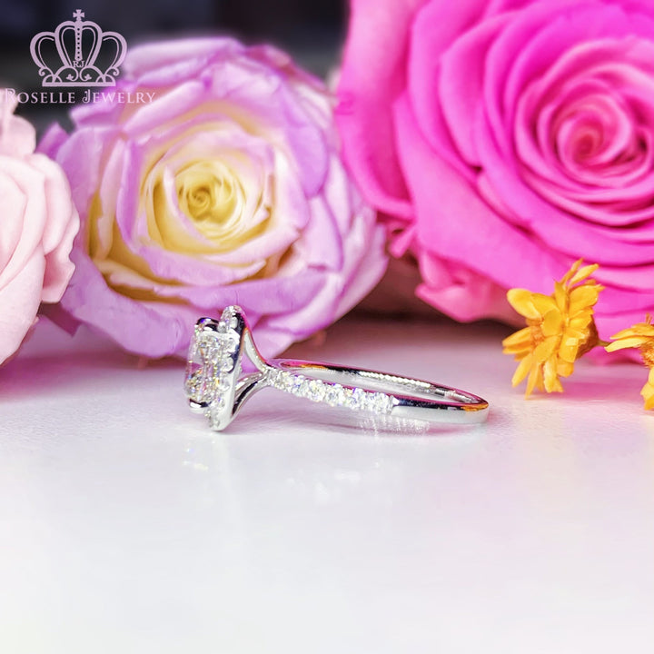 Custom Halo Cushion Cut Side Stone Diamond Engagement Ring [Setting Only] - EC098 - Roselle Jewelry