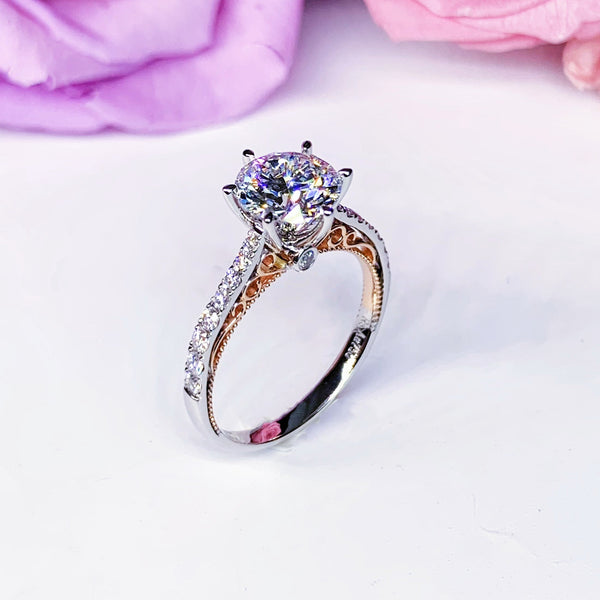 Vintage Side Stone Engagement Ring [Setting Only] - LGV003s With 1.55 Carat Round Shape Lab Diamond