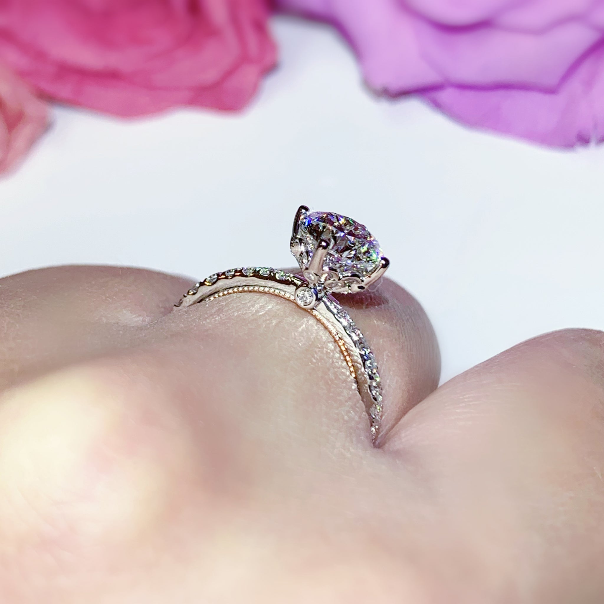 LGR170 - [Hanya Cincin Batu Sisi Dua Warna] Cincin Pertunangan Berlian