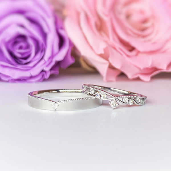 Crown Couple Diamond Wedding Ring Set - WM28