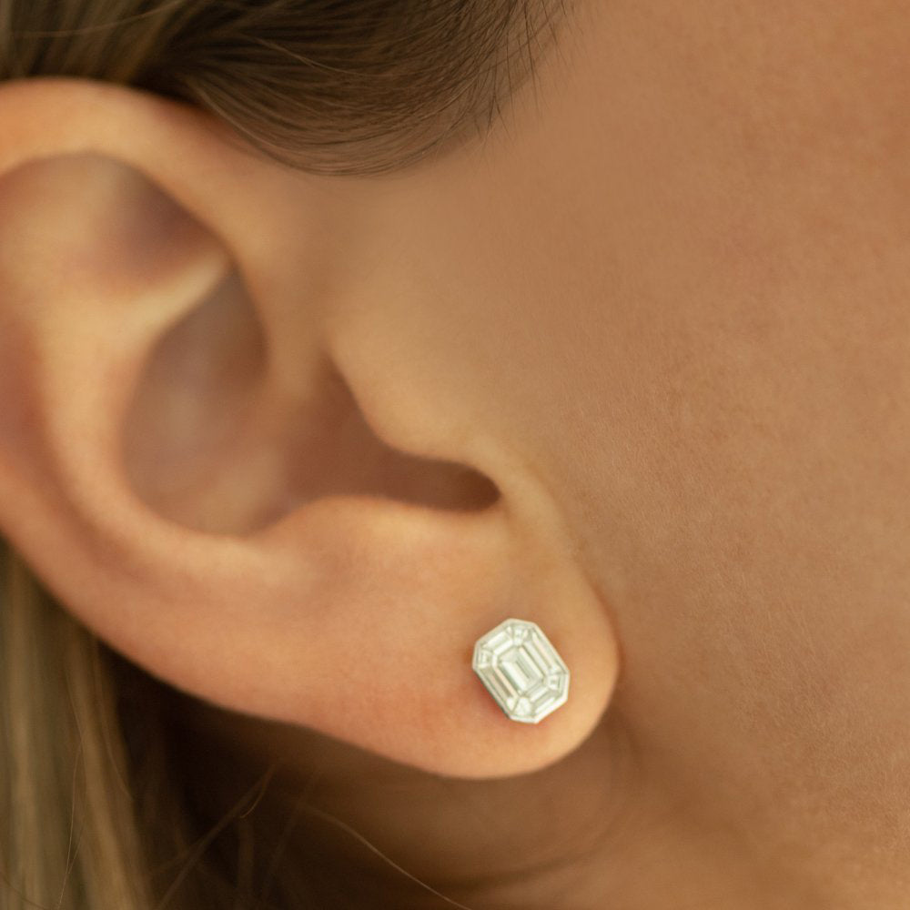 OBFJ2015 - 14k Illusion Setting Step Cut Mosaic Diamond Studs 2