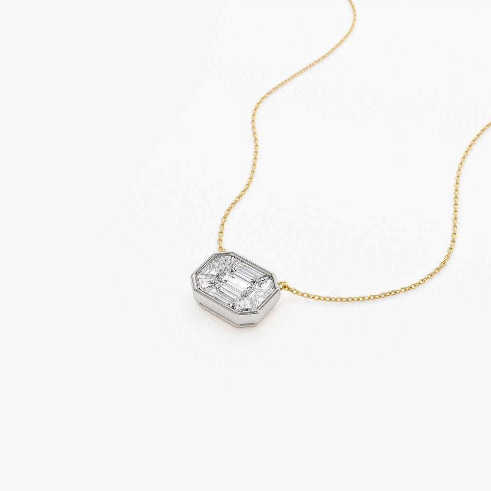OBFJ1973 - Illusion Setting Step Cut Mosaic Diamond Necklace necklace in selectable metal and diamond options - Roselle Jewelry view 9
