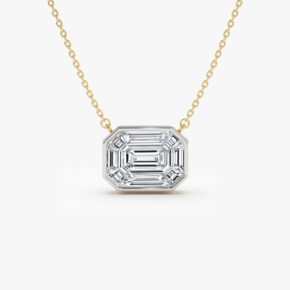 OBFJ1973 - Illusion Setting Step Cut Mosaic Diamond Necklace necklace in selectable metal and diamond options - Roselle Jewelry view 1