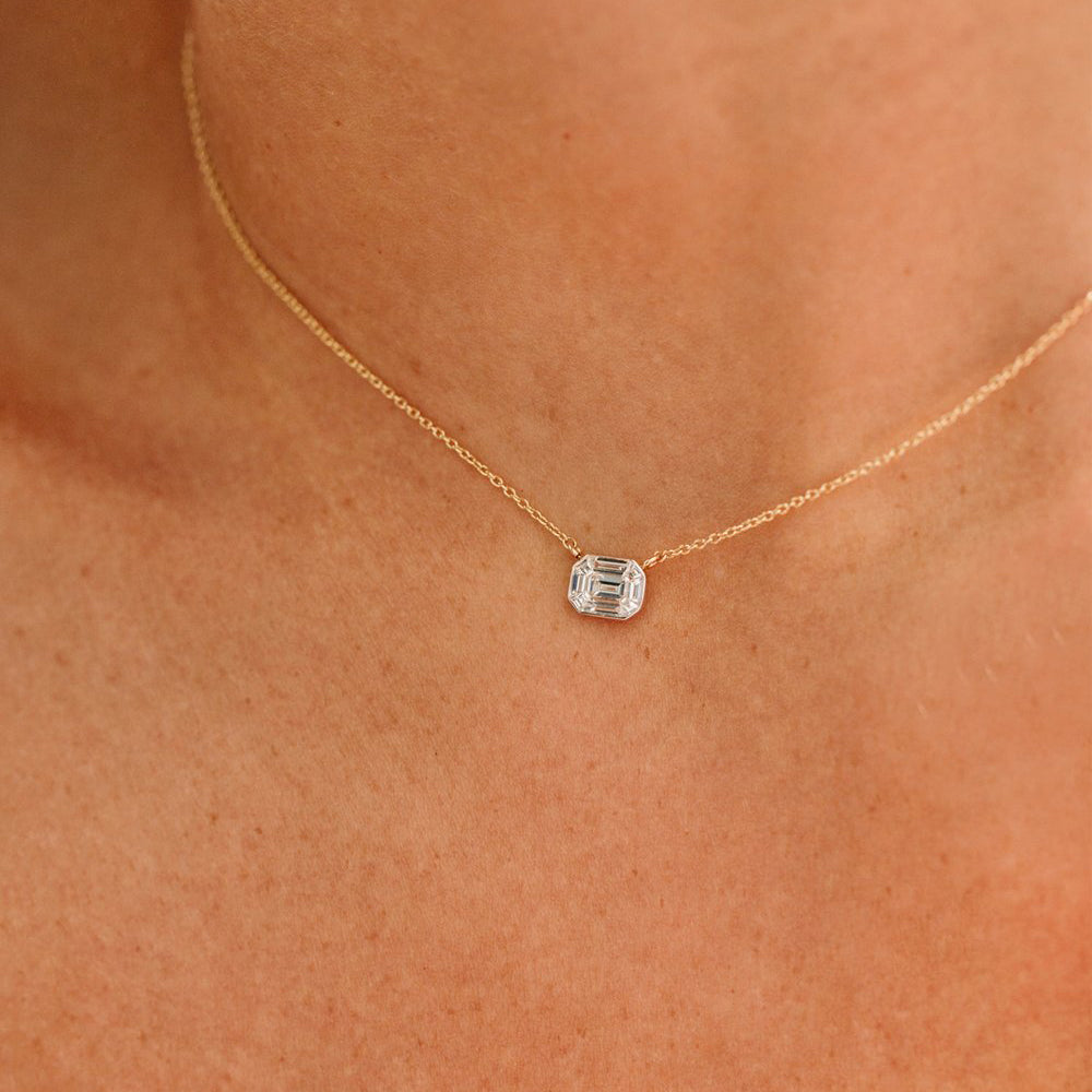 OBFJ1973 - Illusion Setting Step Cut Mosaic Diamond Necklace necklace in selectable metal and diamond options - Roselle Jewelry view 4