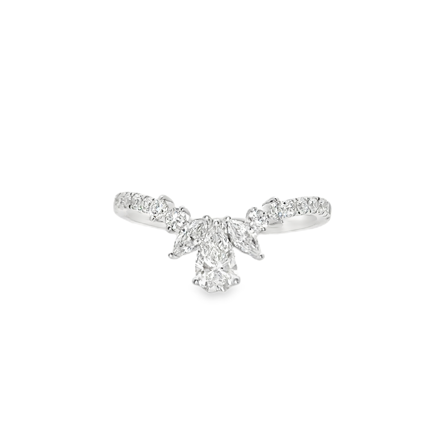 LBB006 - V-Shaped Pear at Round Lab Diamond Wedding Ring