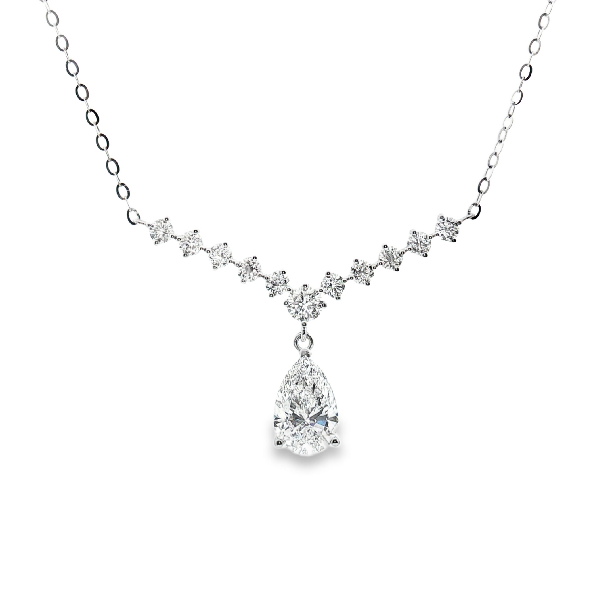 LC107 - [Setting Only] Graduated Round & Pear Diamond Drop Necklace