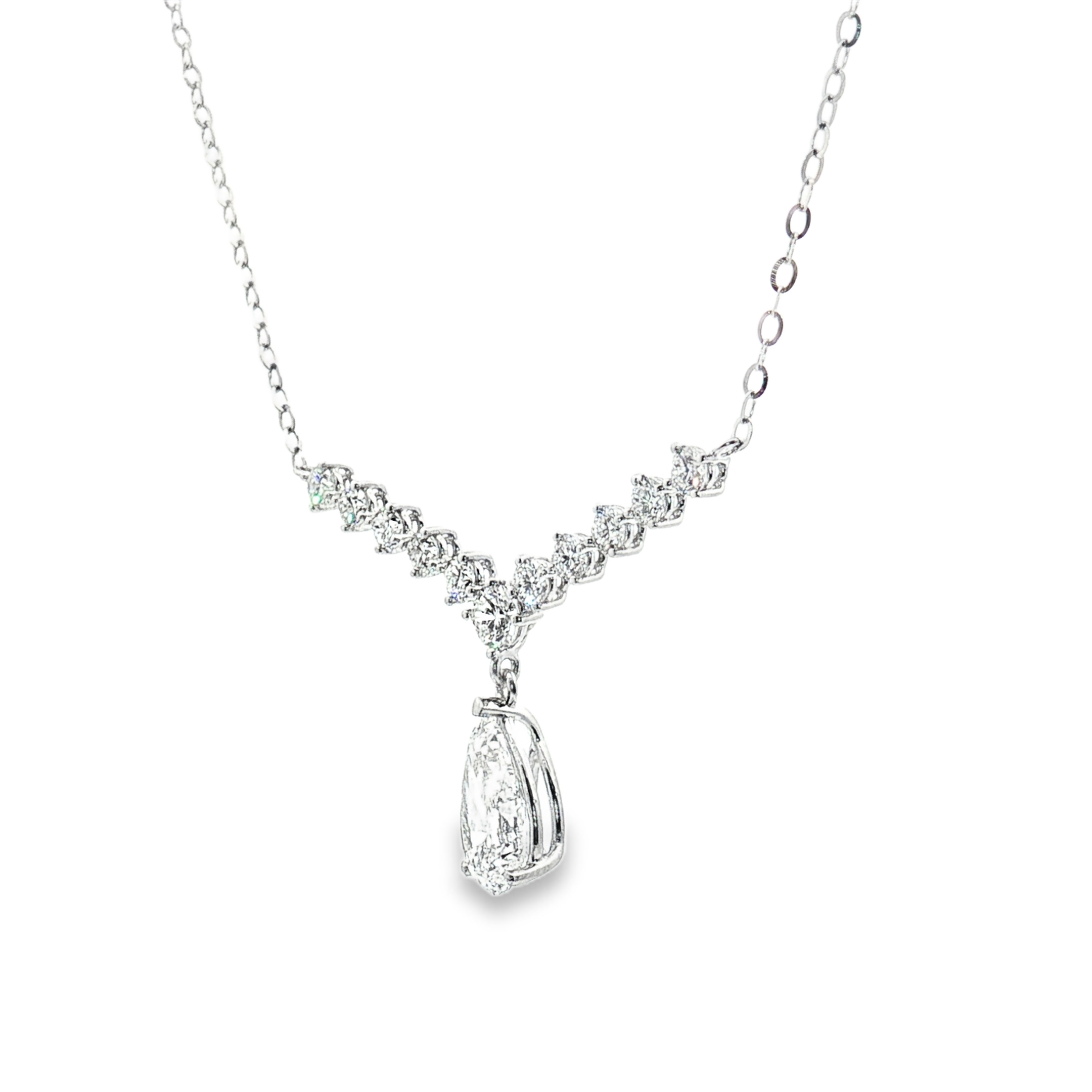 LC107 - [Setting Only] Graduated Round & Pear Diamond Drop Necklace