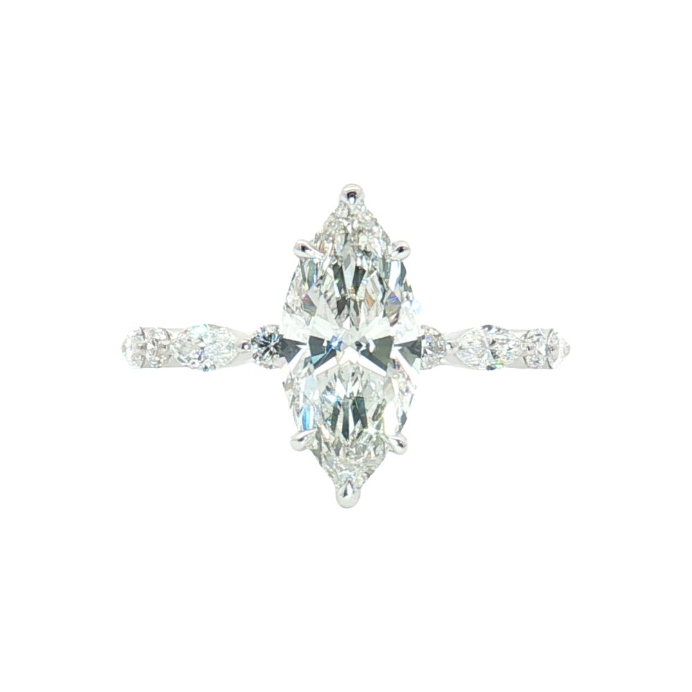 LGT0138 - [Setting Only] Pear Cut Engagement Ring with Alternating Marquise & Round Diamond Band