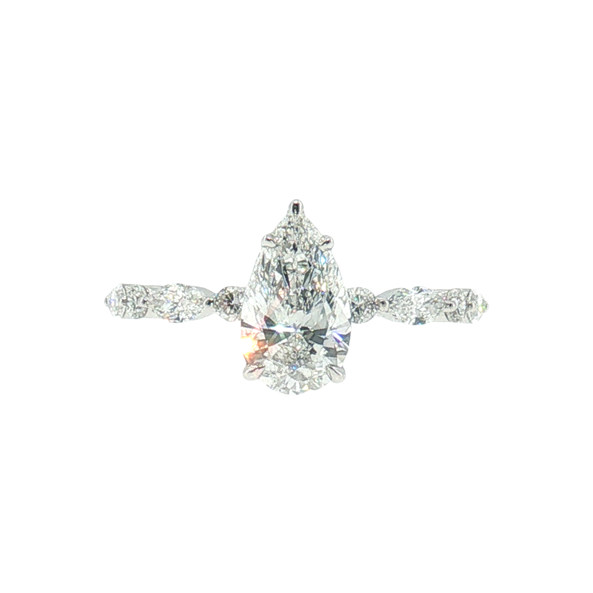 LGT0138 - [Setting Only] Pear Cut Engagement Ring with Alternating Marquise & Round Diamond Band