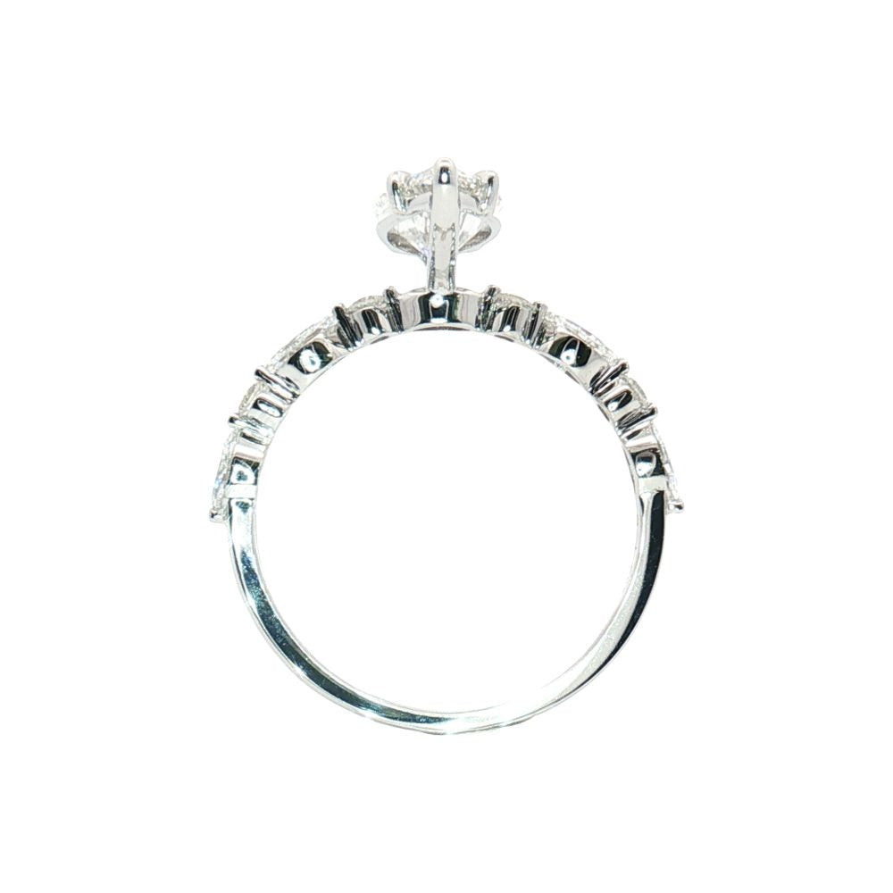 LGT0138 - [Setting Only] Pear Cut Engagement Ring with Alternating Marquise & Round Diamond Band