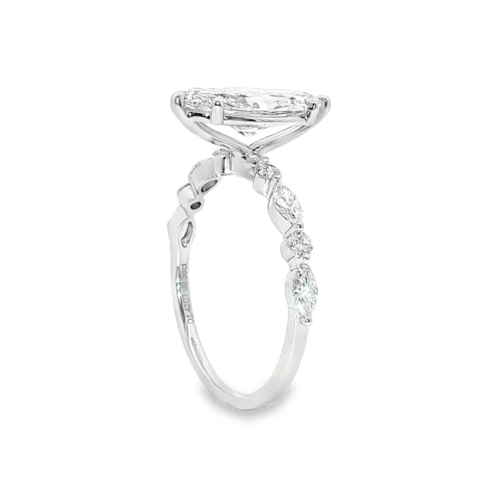 LGT0138 - [Setting Only] Pear Cut Engagement Ring with Alternating Marquise & Round Diamond Band