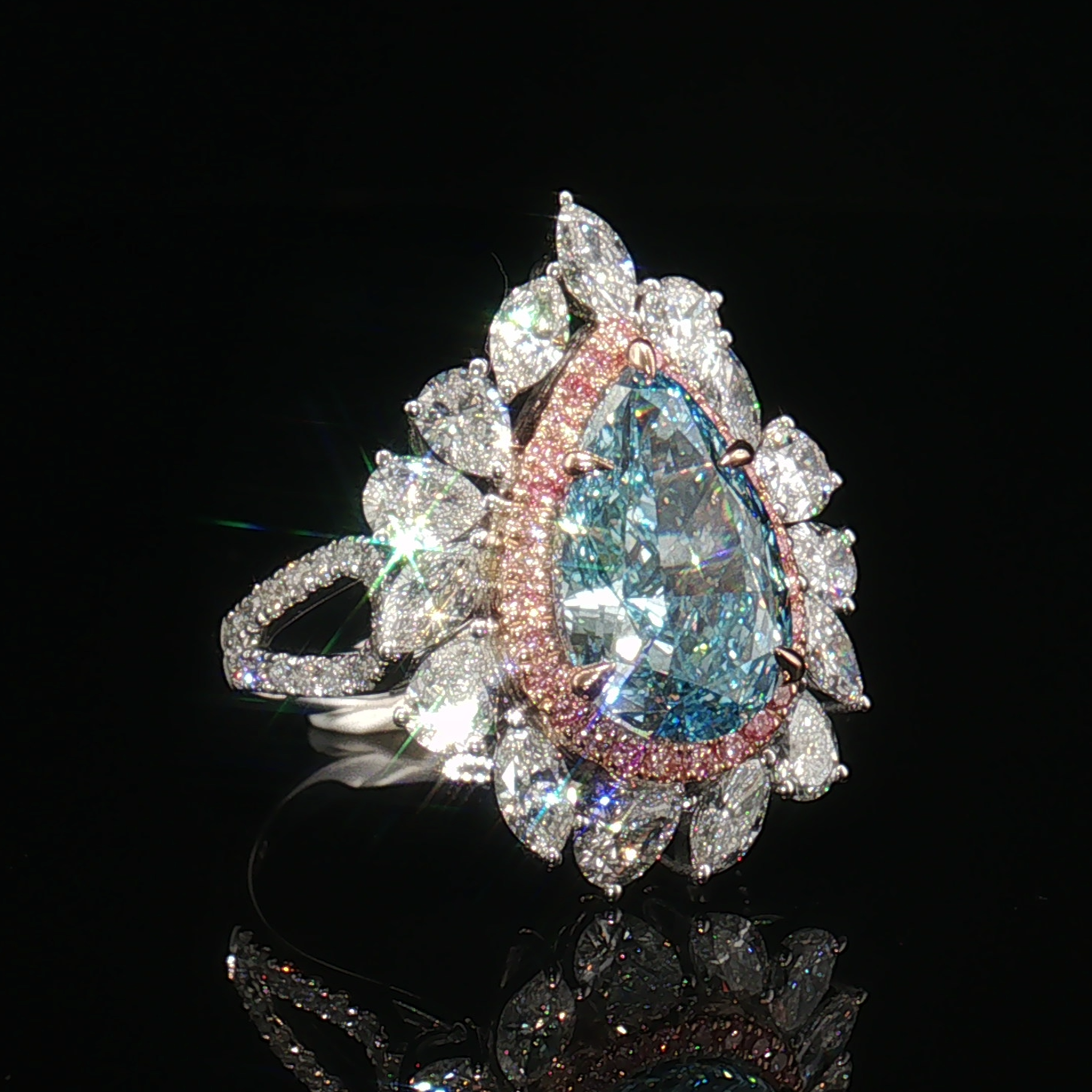 LGV0414 - Setting Only Pear Cut Floral Halo Engagement Ring