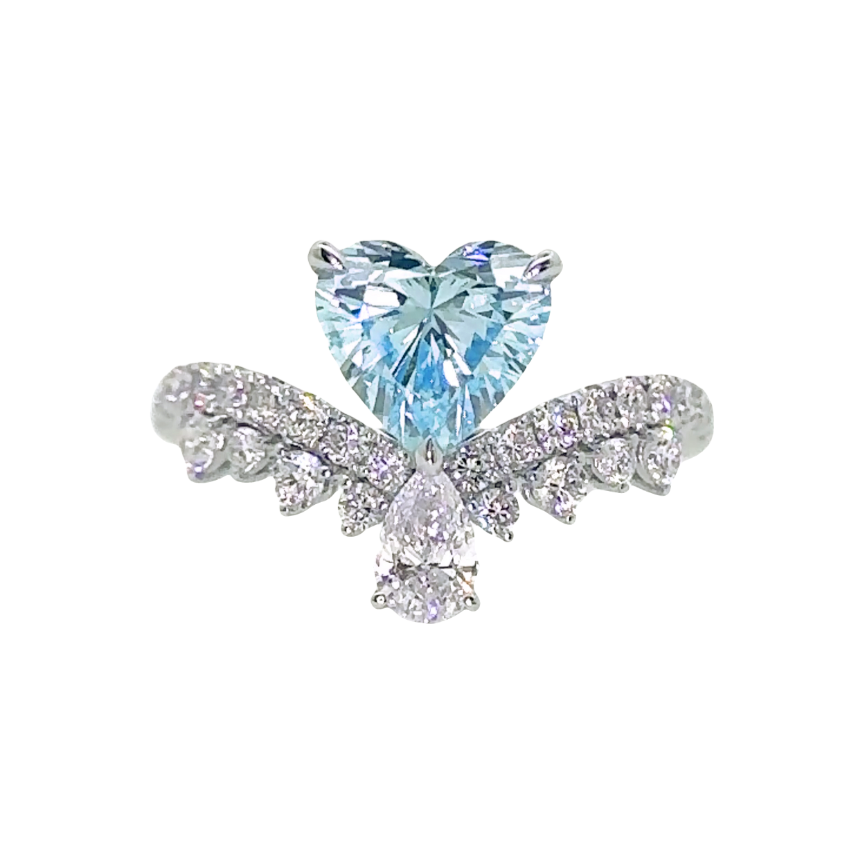 LGV0507 - [Setting Only] Heart Cut Pavé Side Stone Engagement Ring with Pear Diamond Accent