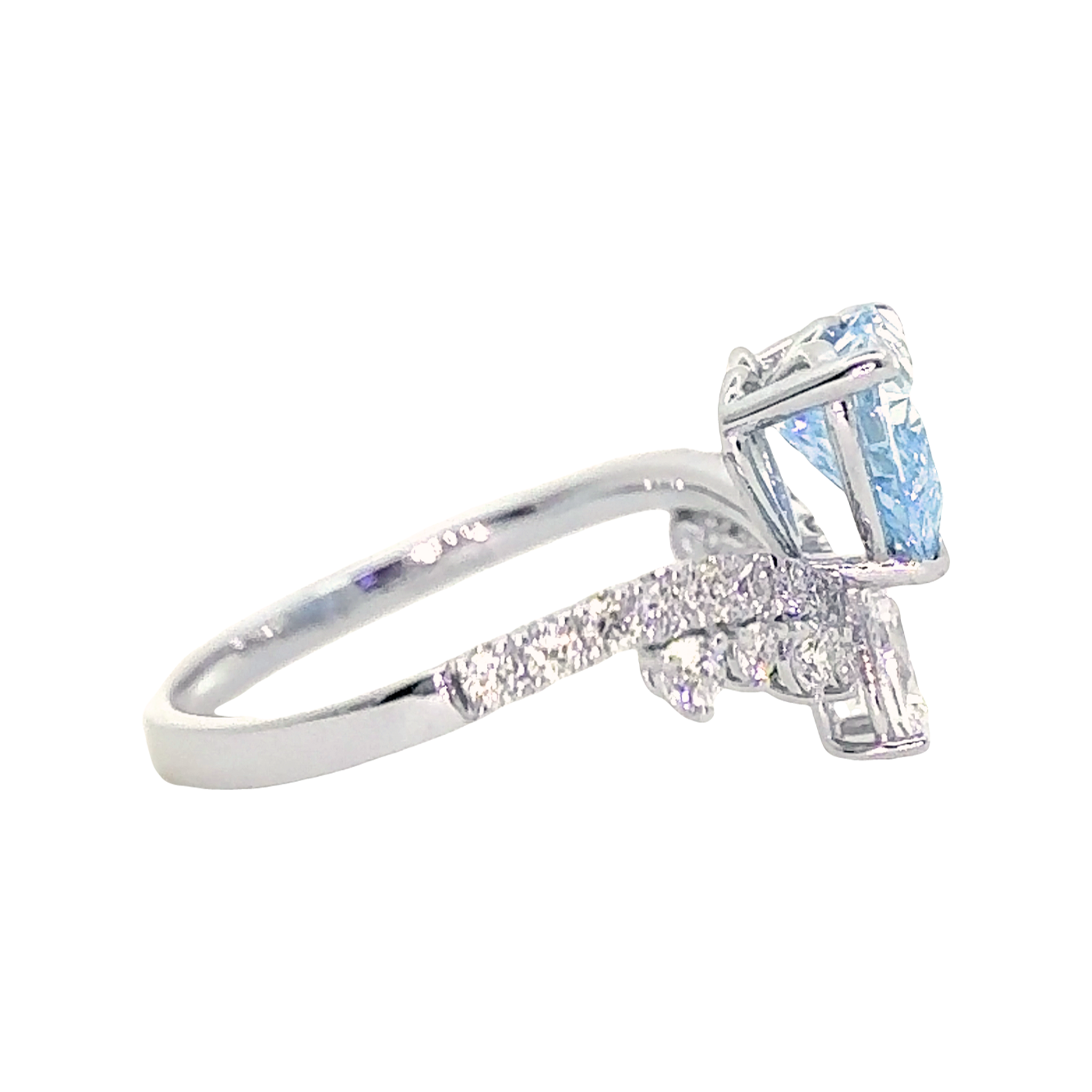 LGV0507 - [Setting Only] Heart Cut Pavé Side Stone Engagement Ring with Pear Diamond Accent