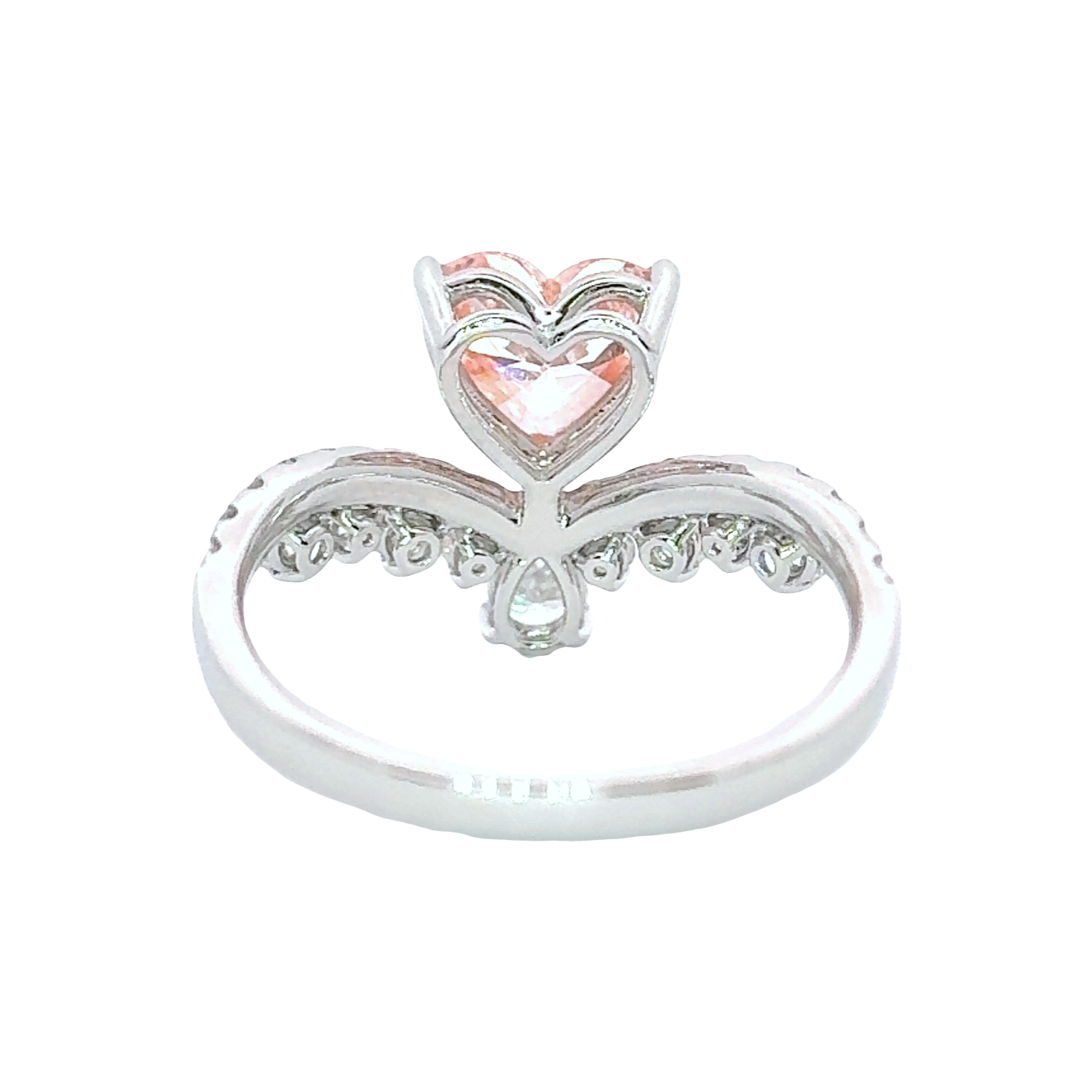 LGV0507 - [Setting Only] Heart Cut Pavé Side Stone Engagement Ring with Pear Diamond Accent