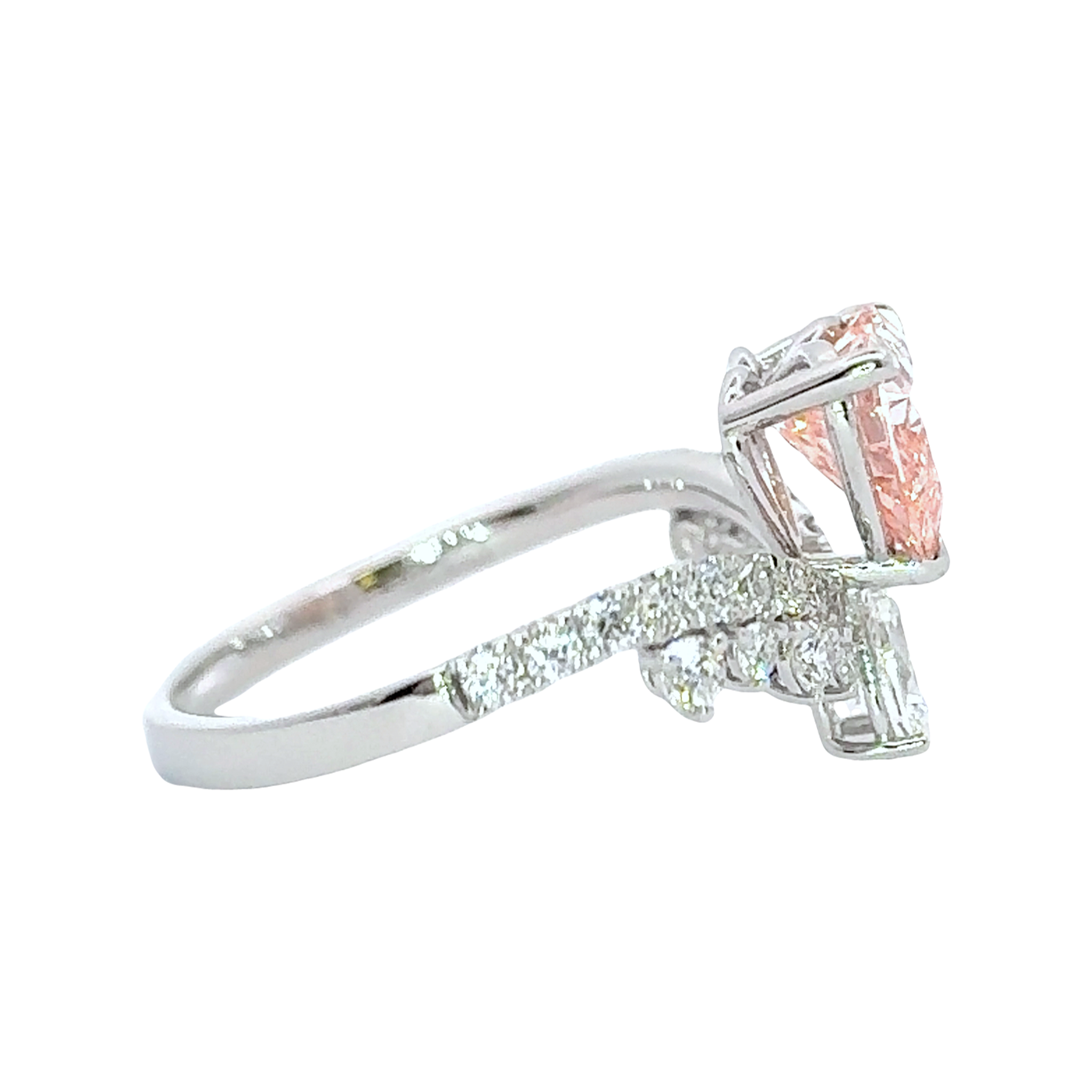 LGV0507 - [Setting Only] Heart Cut Pavé Side Stone Engagement Ring with Pear Diamond Accent