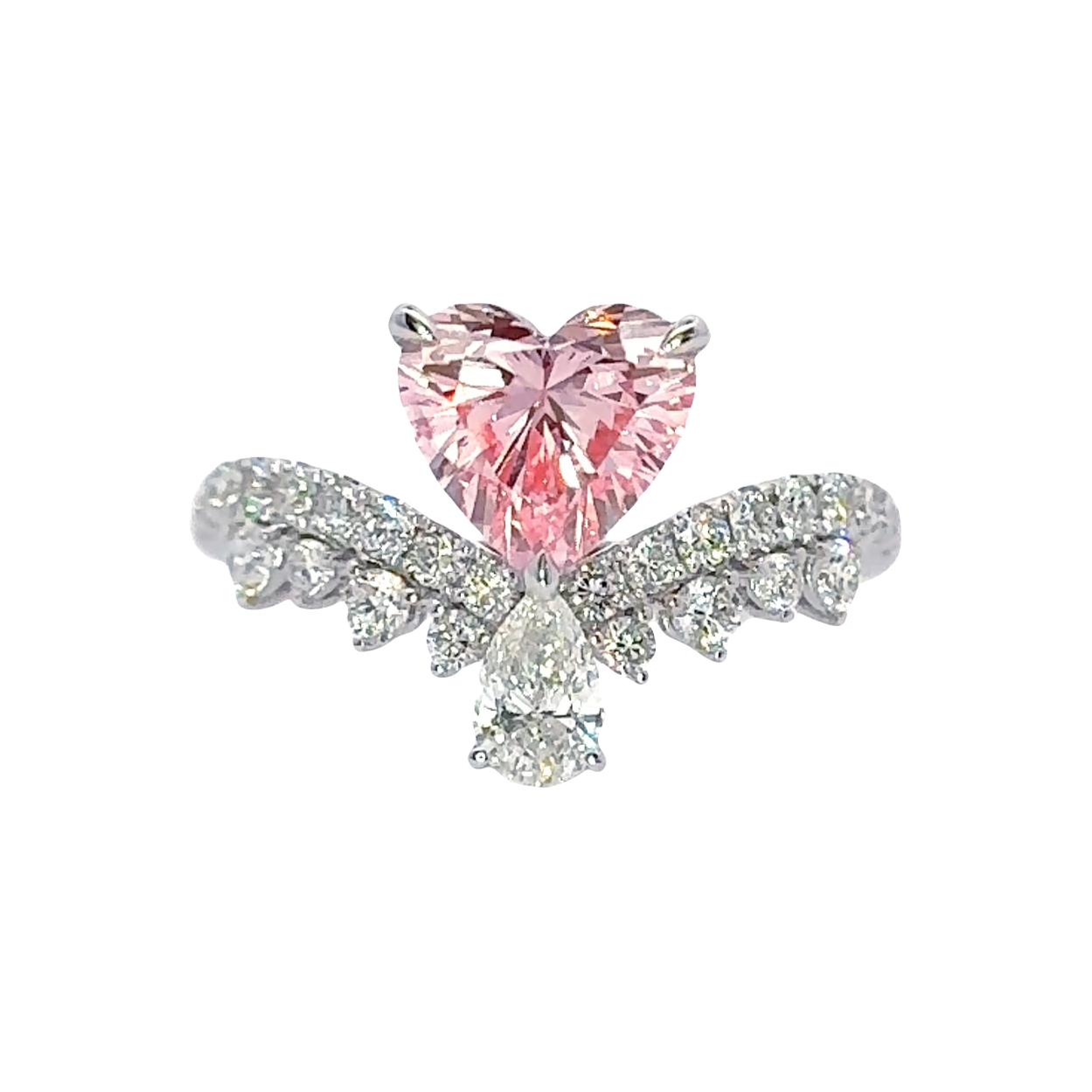 LGV0507 - [Setting Only] Heart Cut Pavé Side Stone Engagement Ring with Pear Diamond Accent