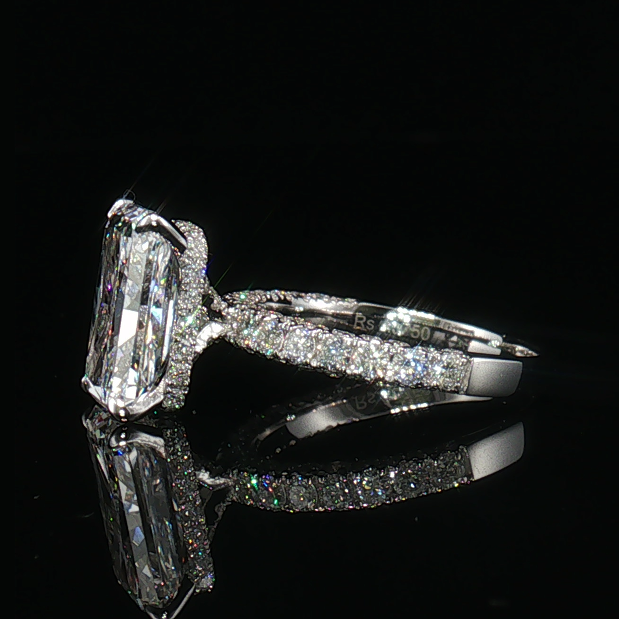 LGV0535 - [Setting Only] Radiant Cut Pave Side Stone Engagement Ring