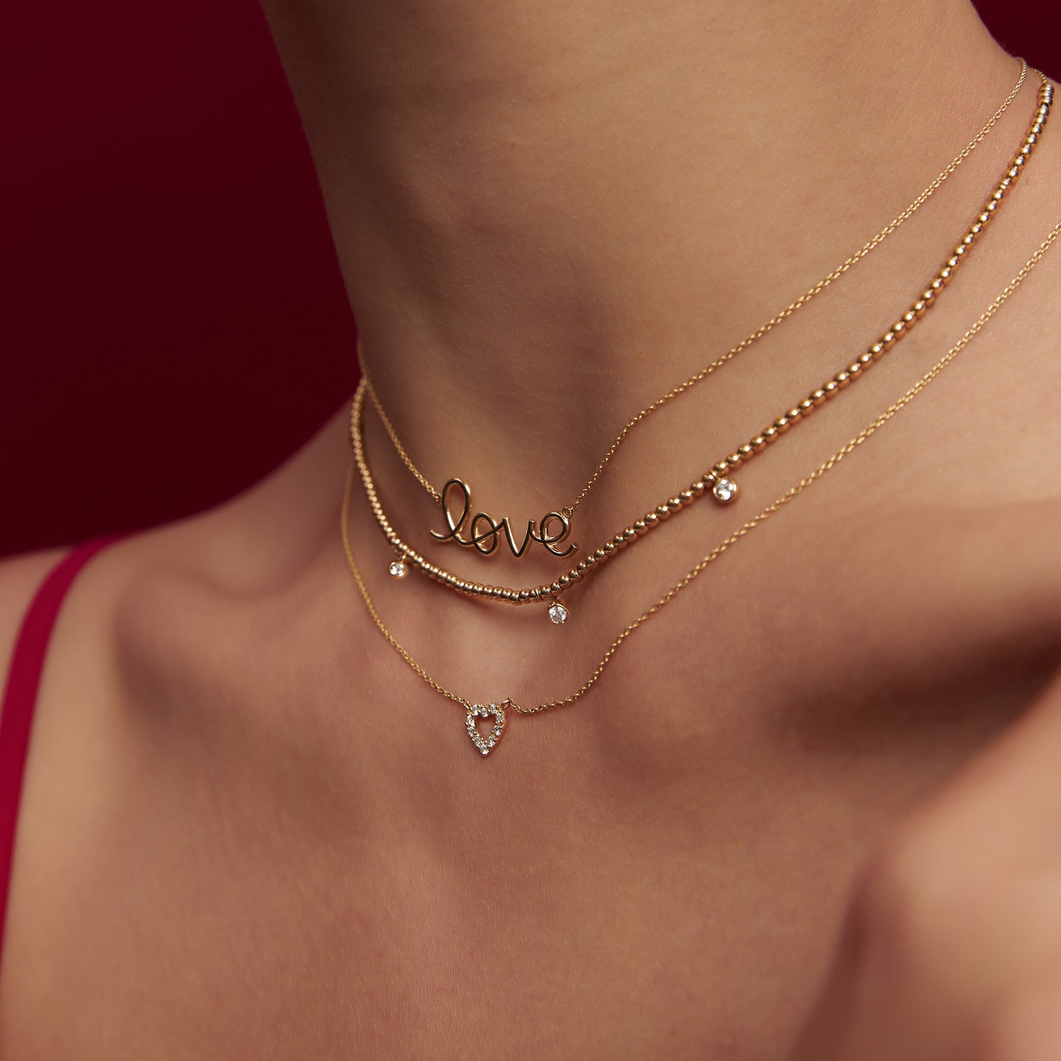 OBFJ1453 - 14k Solid Gold Love Necklace 4