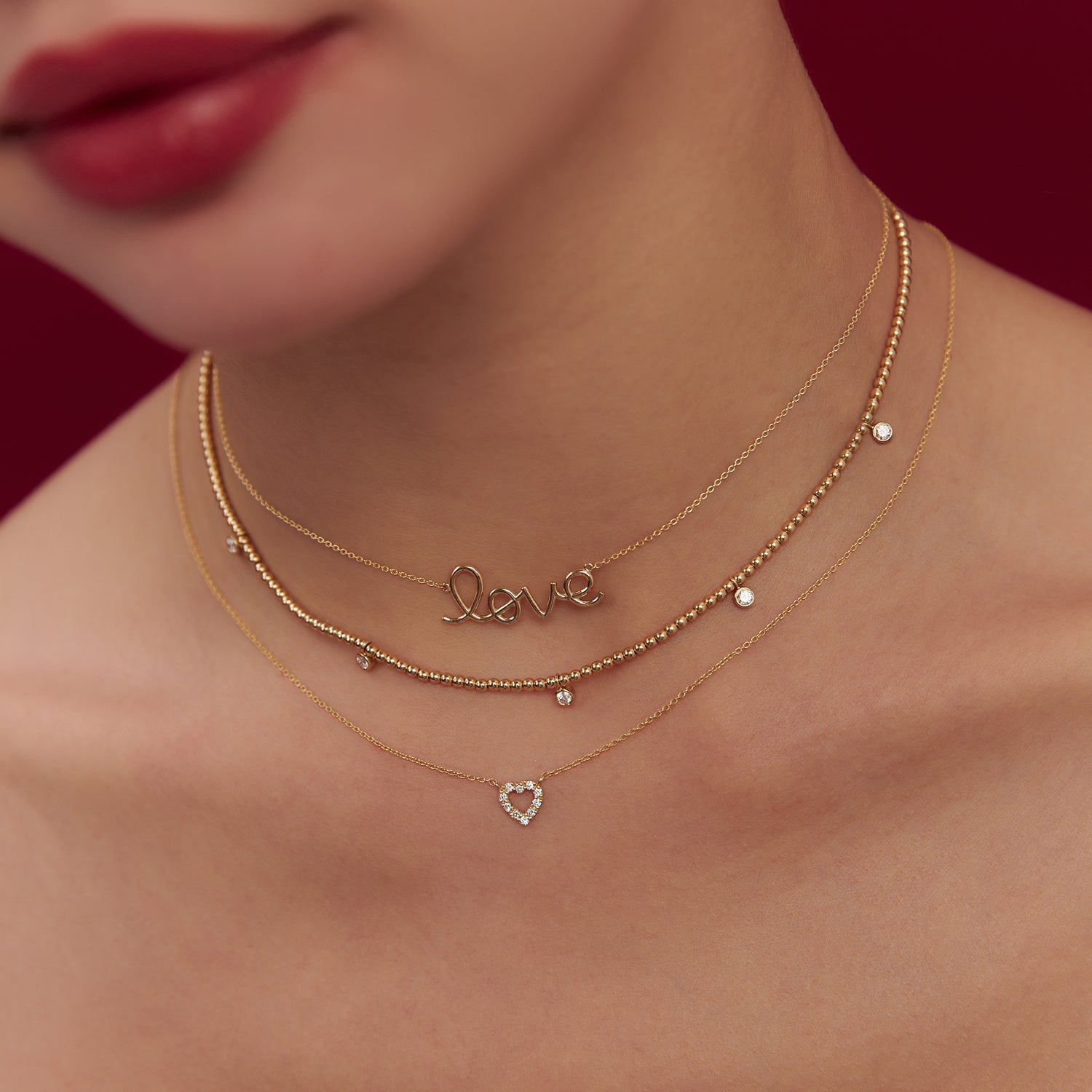 OBFJ1453 - 14k Solid Gold Love Necklace 5