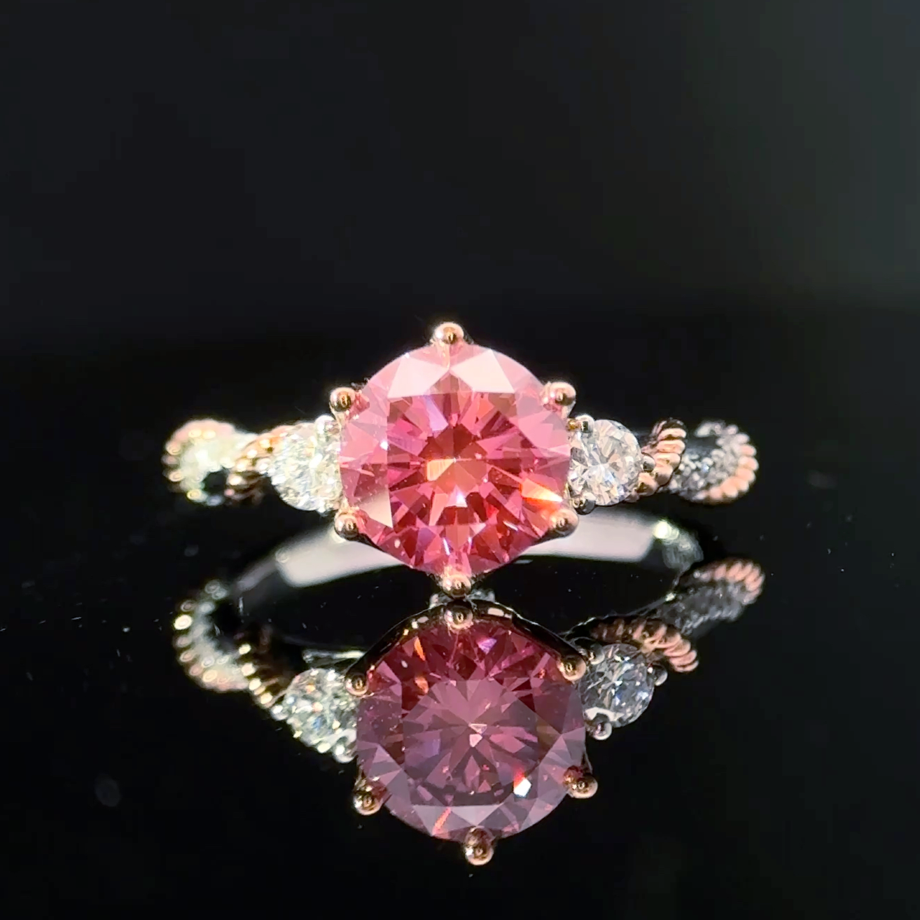 LGV1108 - [Setting Only] Twisted Shank Three Stone Round Engagement Ring