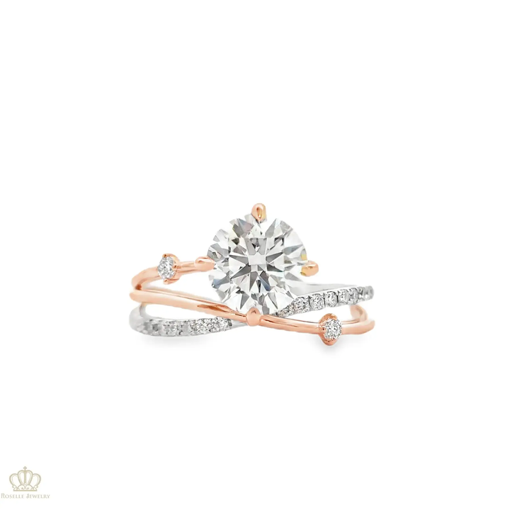 LGR059 - Instock Twist Two Tone Gold Side Stone Diamond Engagement Ring With Round 1.17CT LG622499626 CHARLISA™