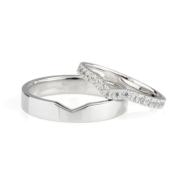 V Shape Couple Diamond Wedding Ring Set - WM30