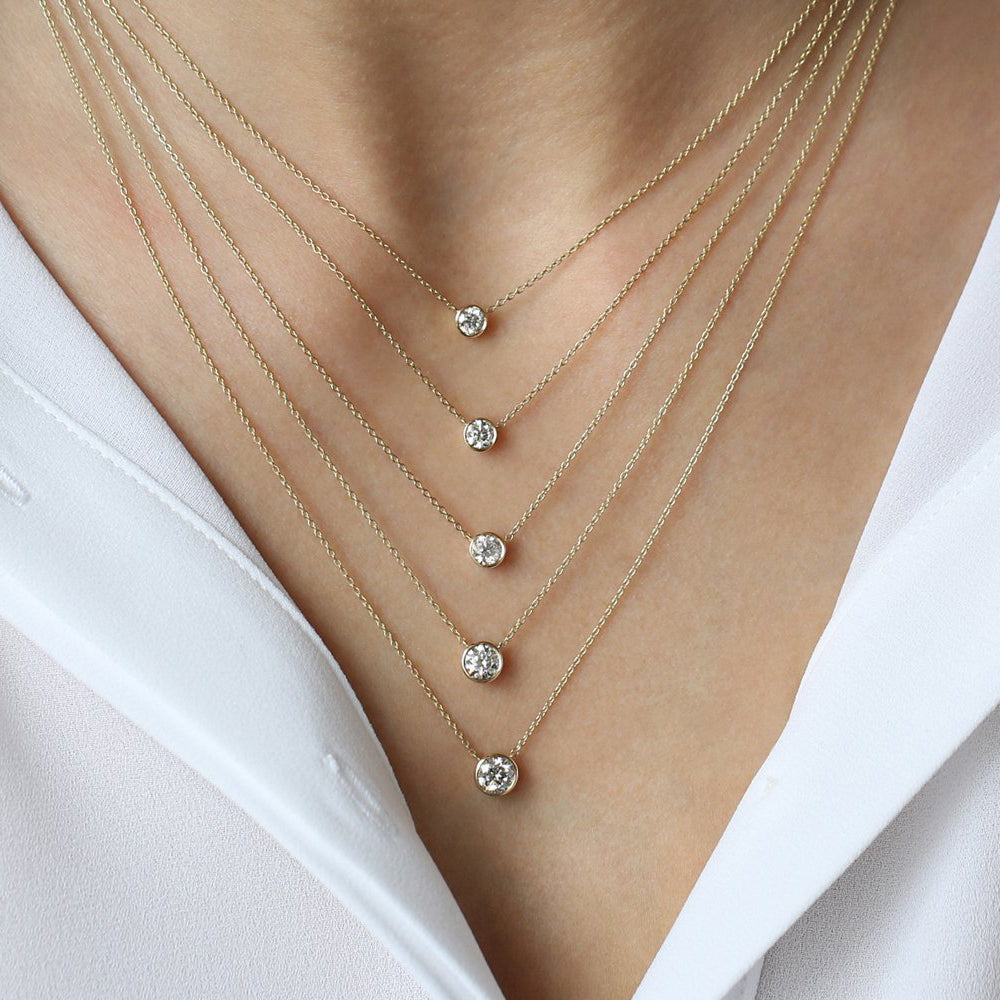 OBFJ2046 - 0.20-0.50 ctw Bezel Set Diamond Solitaire Necklace necklace in selectable metal and diamond options - Roselle Jewelry view 4