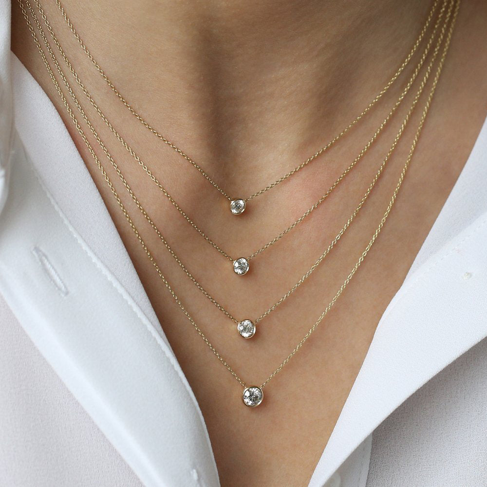 OBFJ2046 - 0.20-0.50 ctw Bezel Set Diamond Solitaire Necklace necklace in selectable metal and diamond options - Roselle Jewelry view 2
