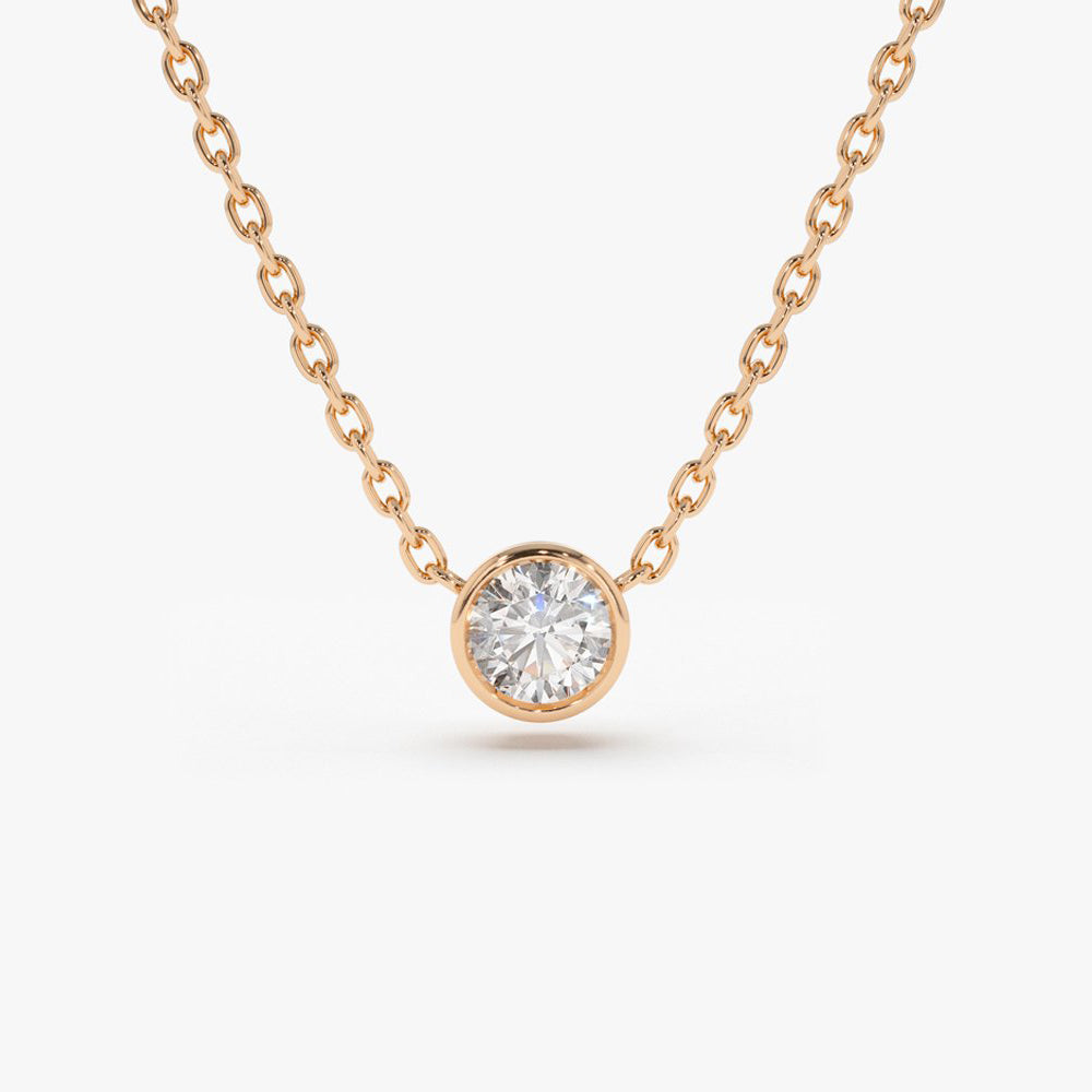 OBFJ1564 - 14K Gold Bezel Set Diamond Solitaire Necklace 3