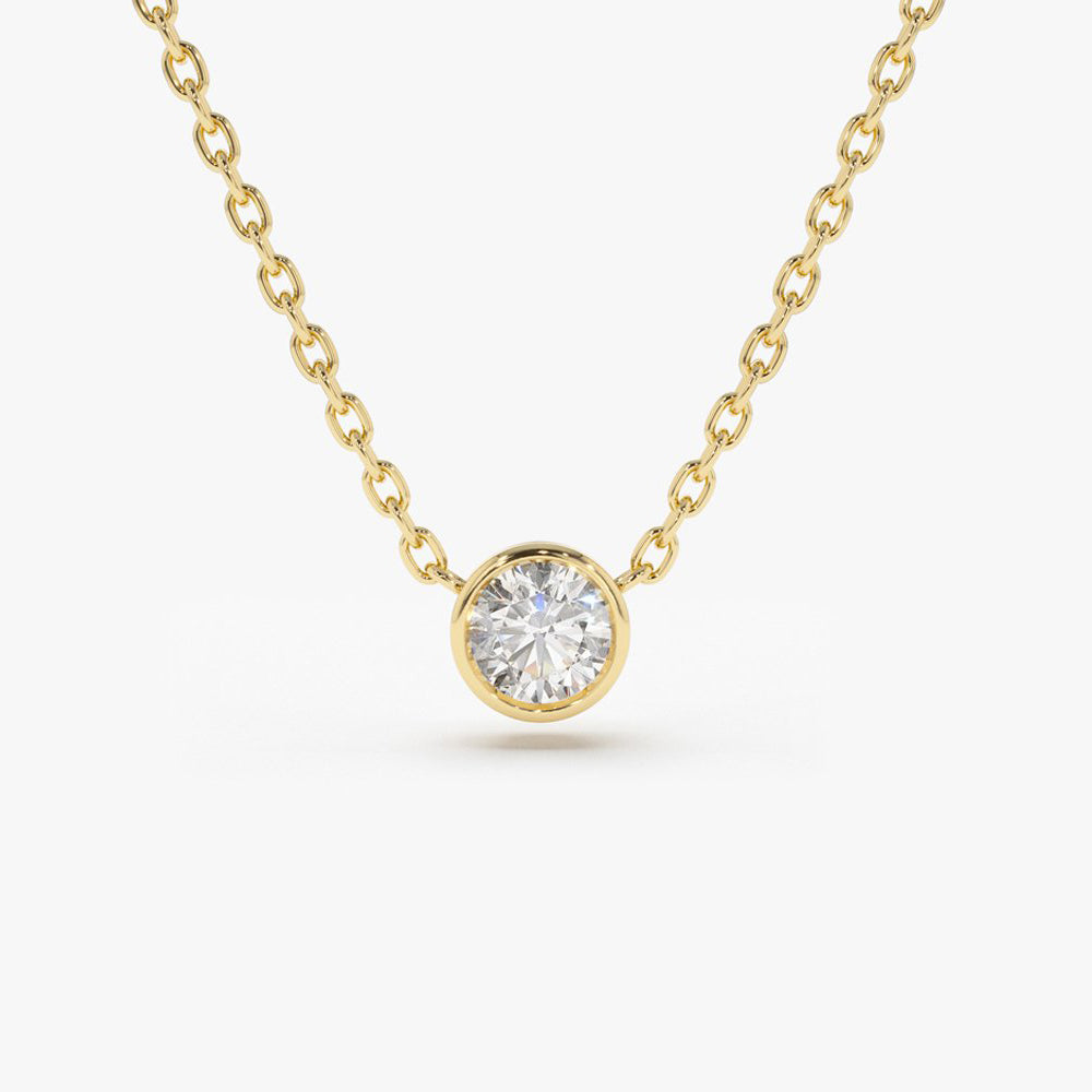 OBFJ1125 - 0.50 - 1.00 ctw 14k Bezel Setting Round Diamond Lab Grown Solitaire Necklace - Reina 1