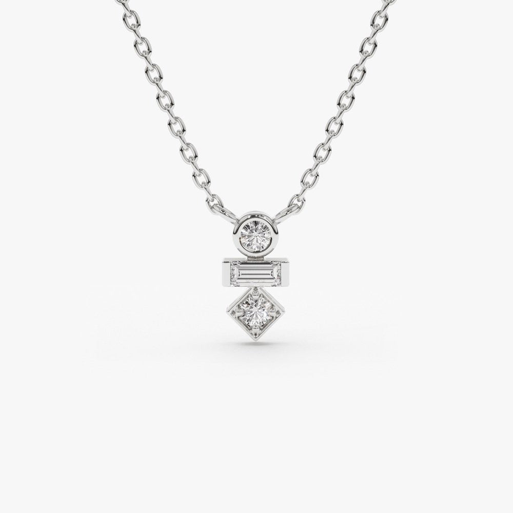 OBFJ1572 - 14K Gold Baguette and Round Cut Diamond Necklace 7