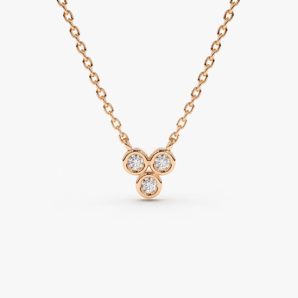 OBFJ0219 - 14k Rose Bezel Set Trio Diamond Necklace 1