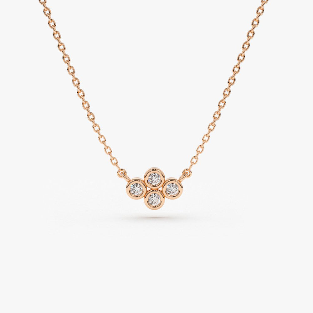 OBFJ1582 - 14K Gold Four Stone Diamond Cluster Necklace 4