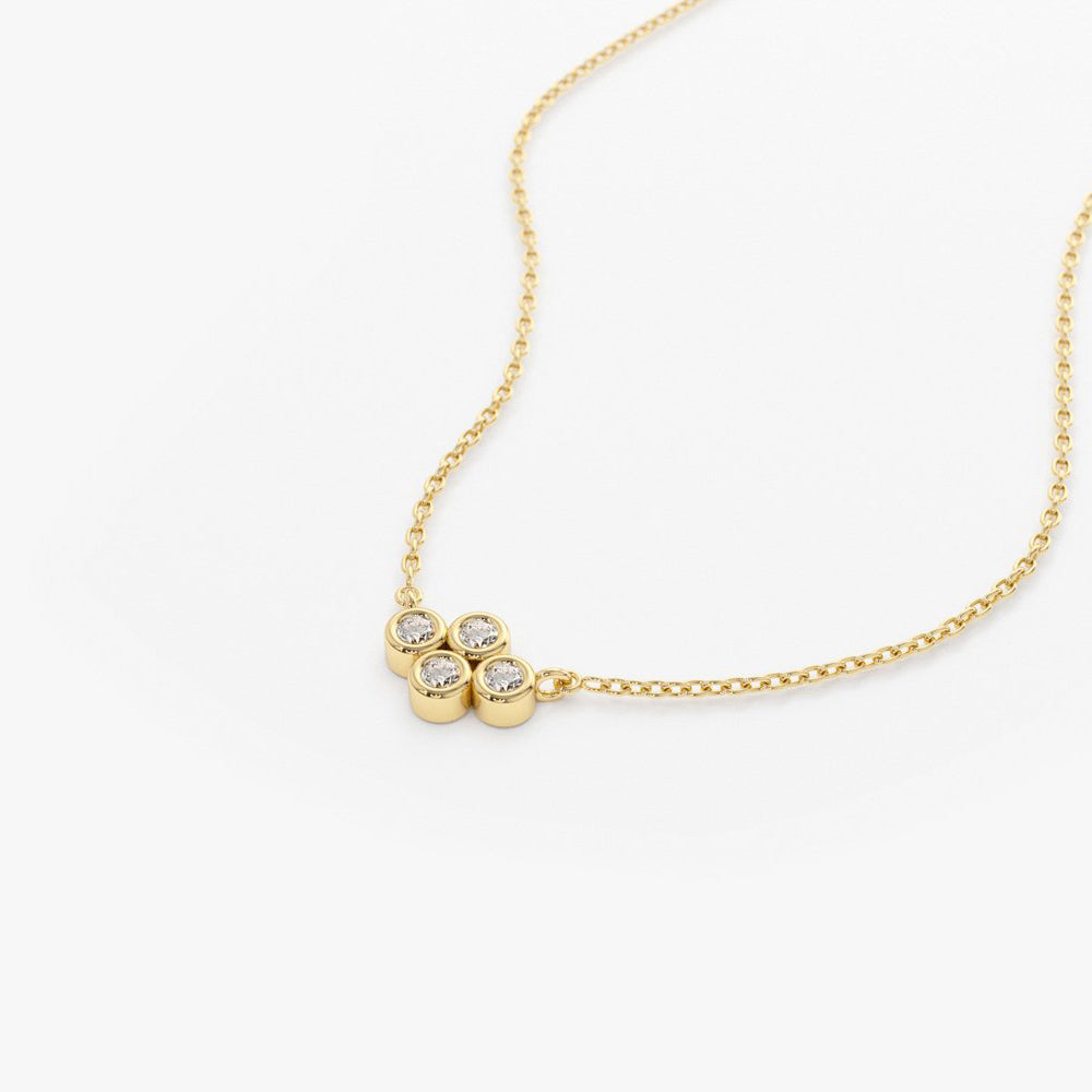 OBFJ1582 - 14K Gold Four Stone Diamond Cluster Necklace 7