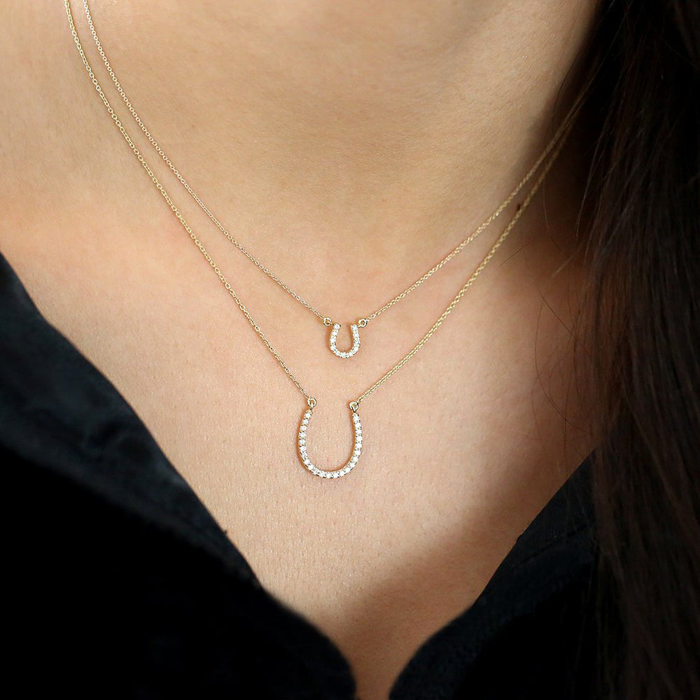 OBFJ0225 - 14K Rose Mini Diamond Horseshoe Necklace 3